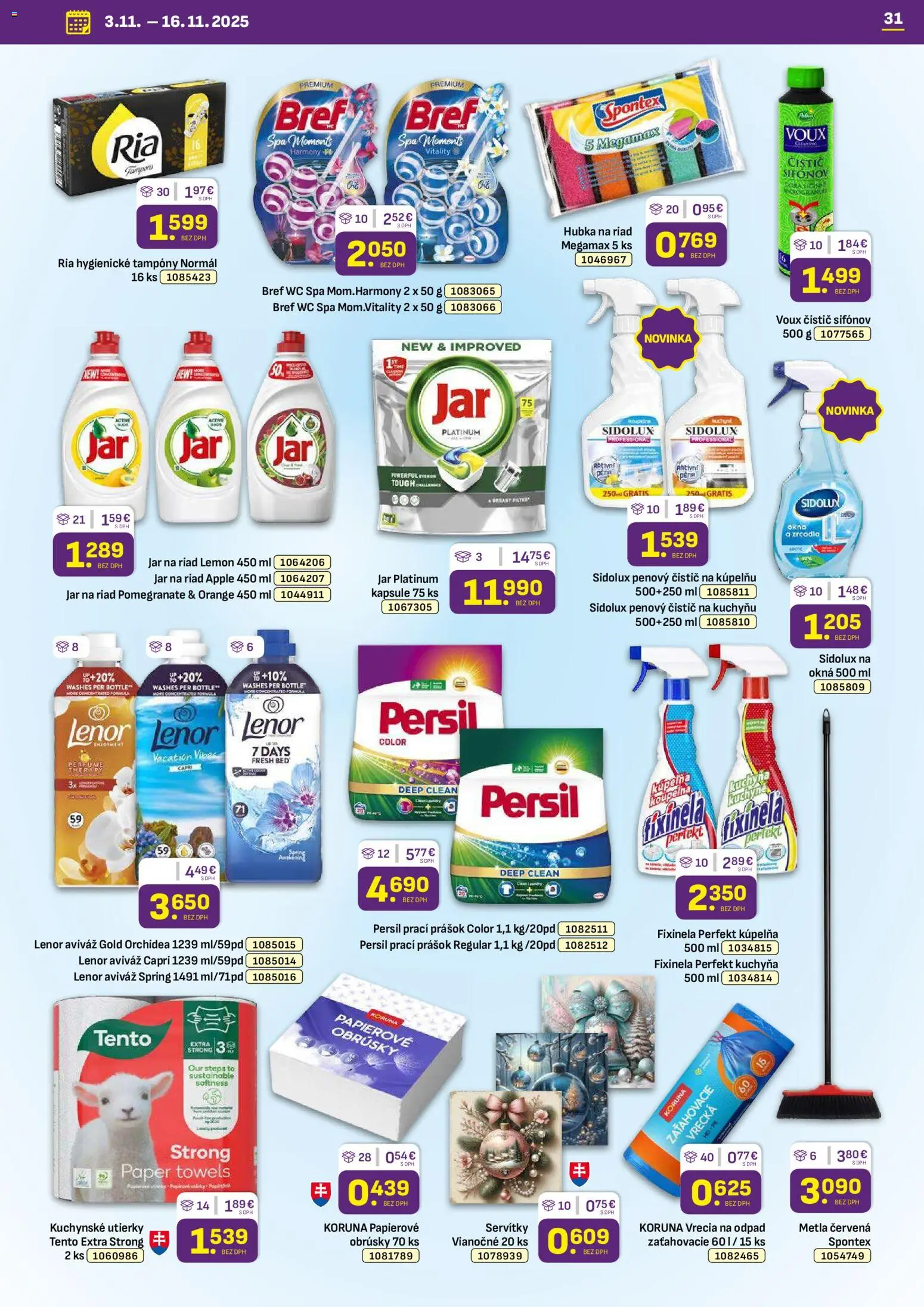 Nové Libex akcie – leták je platný od 03.11.2025 | Strana: 31 | Produkty: Kuchyňa, Kúpelňa, Persil