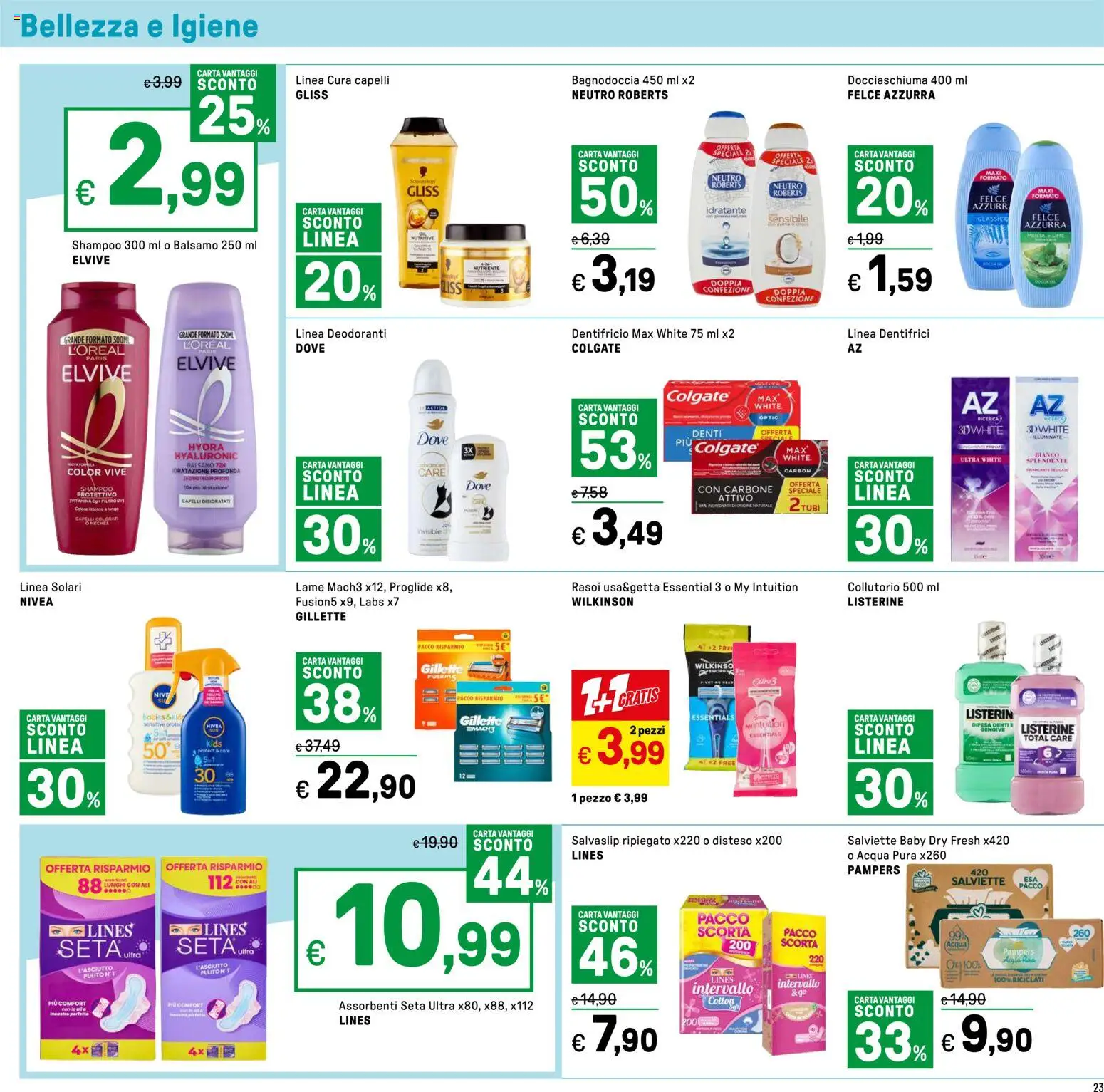 Volantino Iper del 24.04.2026 | Pagina: 23 | Prodotti: Shampoo, Balsamo, Dentifricio, Acqua