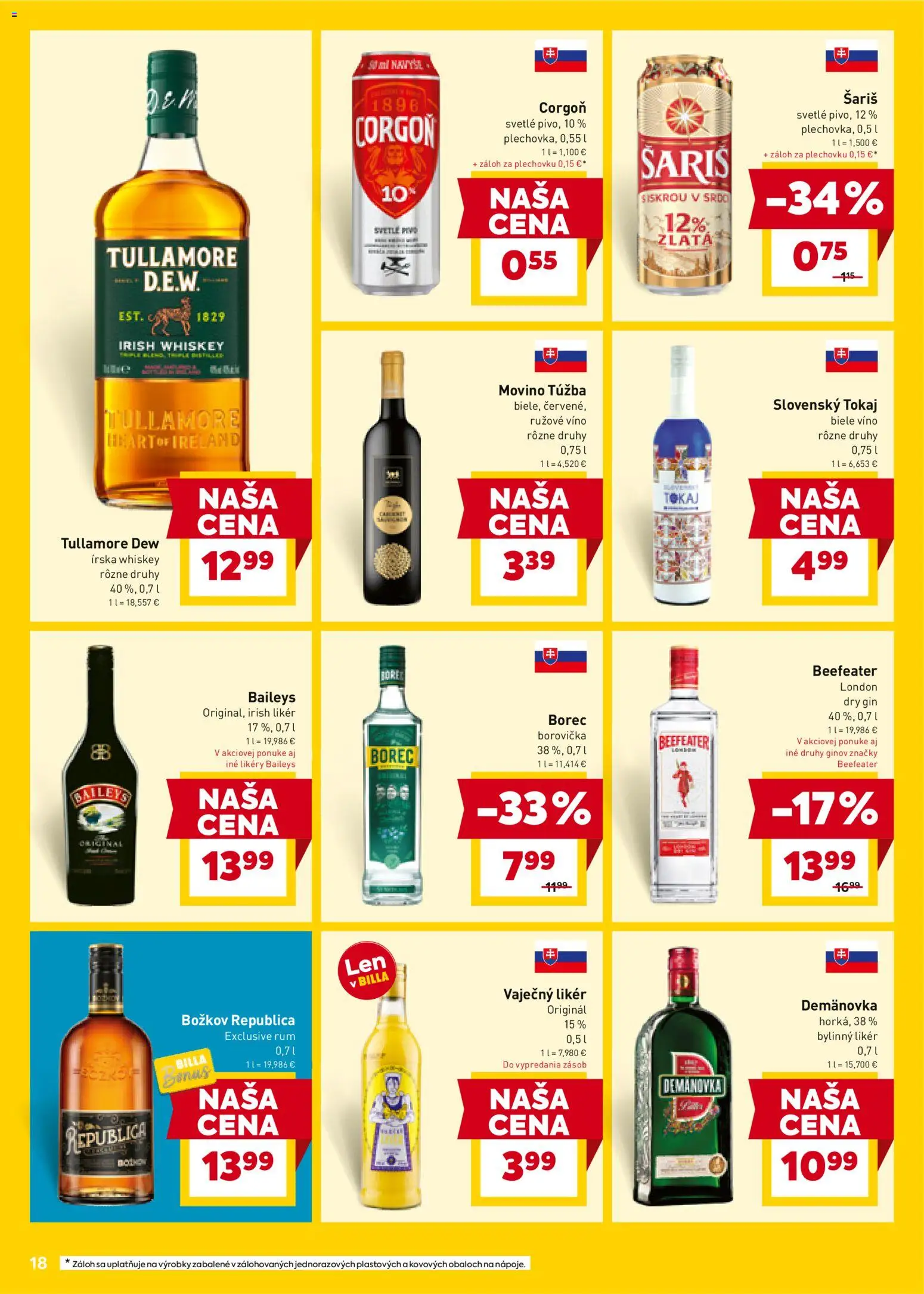 Nové Billa akcie – leták je platný od 19.11.2025 | Strana: 18 | Produkty: Borovička, Božkov, Rúžové víno, Šariš