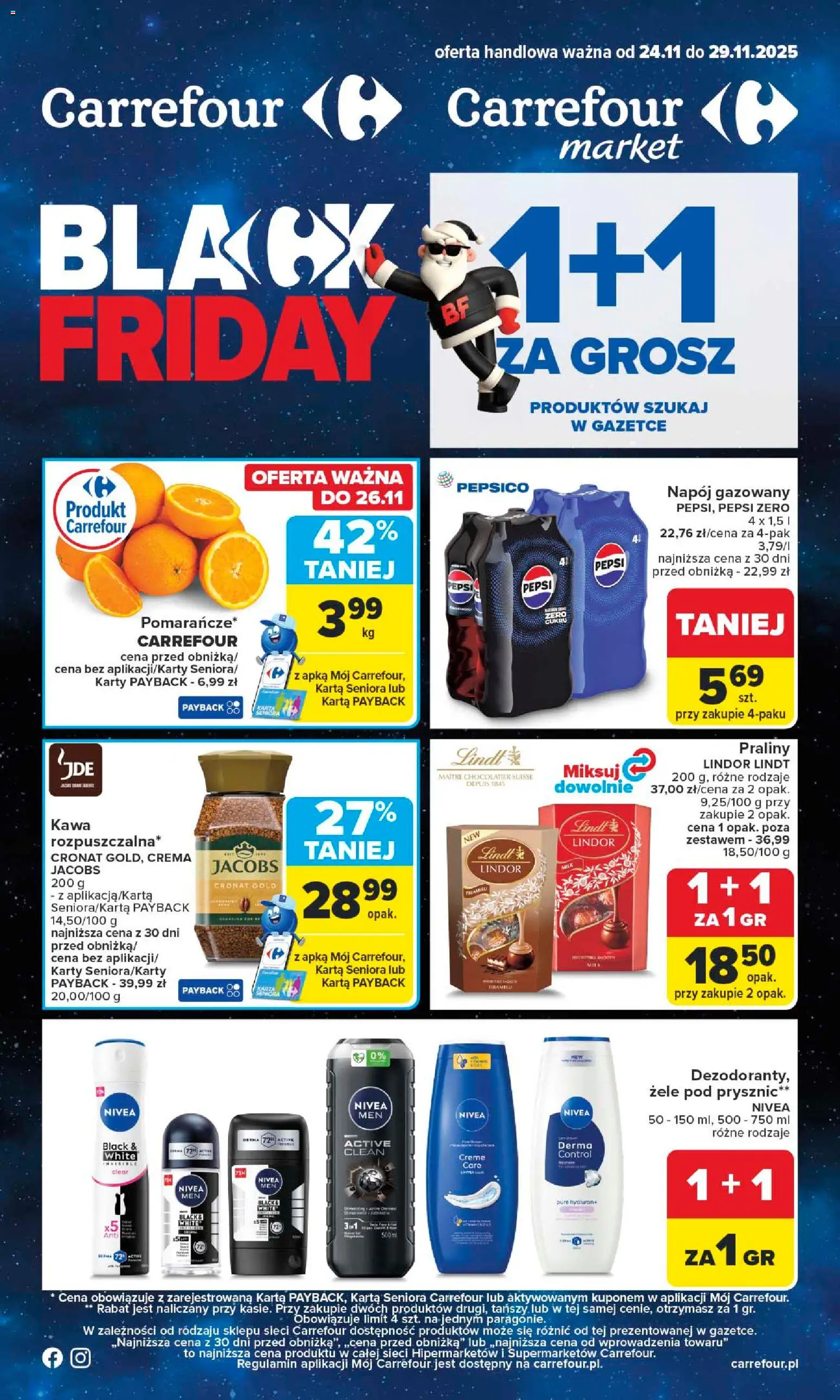 Carrefour Black Friday od 24.11.2025 | Strona: 1 | Produkty: Karta, Praliny, Prysznic, Kawa