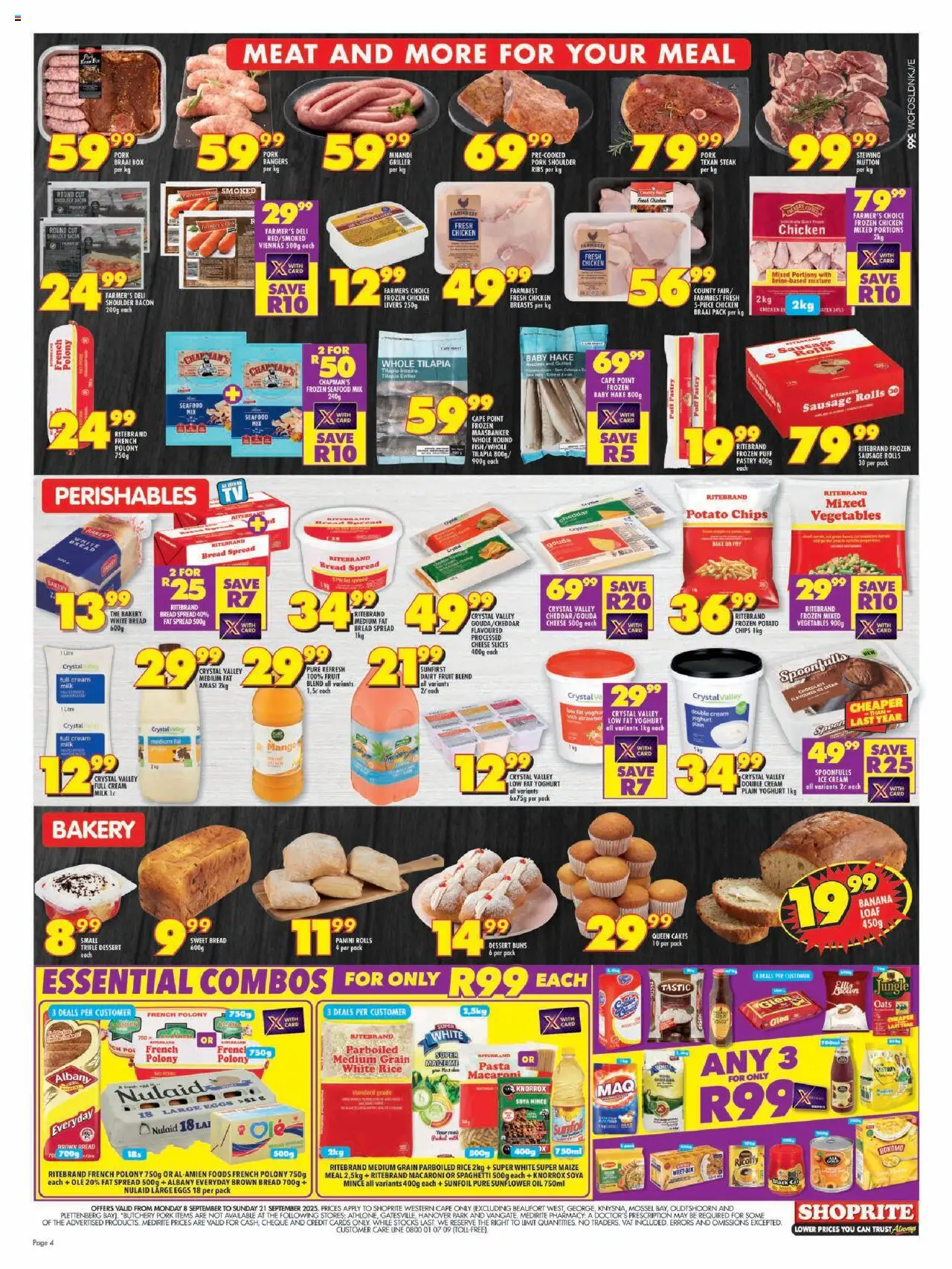 New Shoprite catalogue – valid from 08.09.2025 | Page: 4 | Products: Chocolate, Chicken, Rice, Fruit