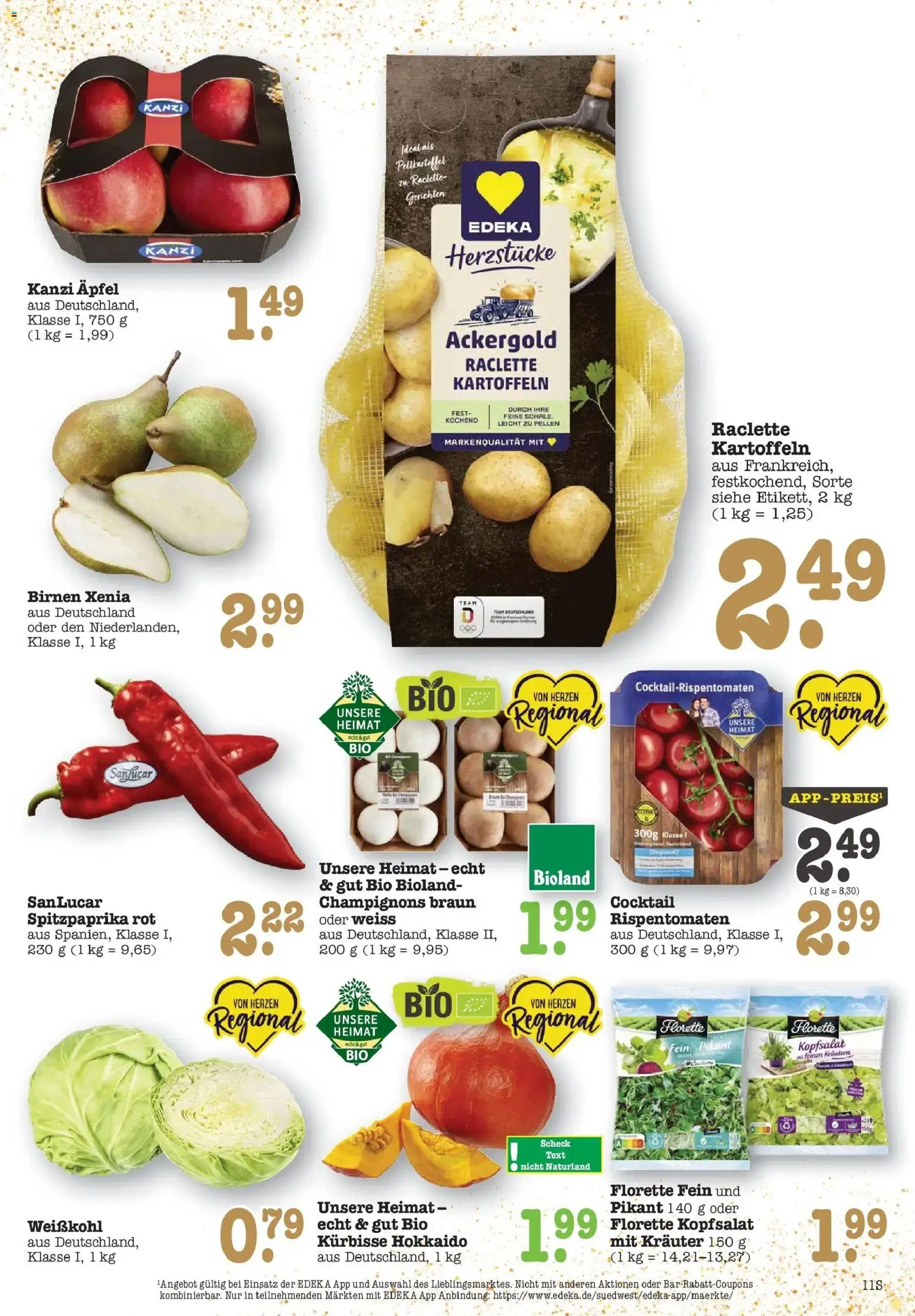 Edeka prospekt Bühlertal	 – gültig ab 08.12.2025 | Seite: 11 | Produkte: Äpfel, Champignons, Kartoffeln, Raclette
