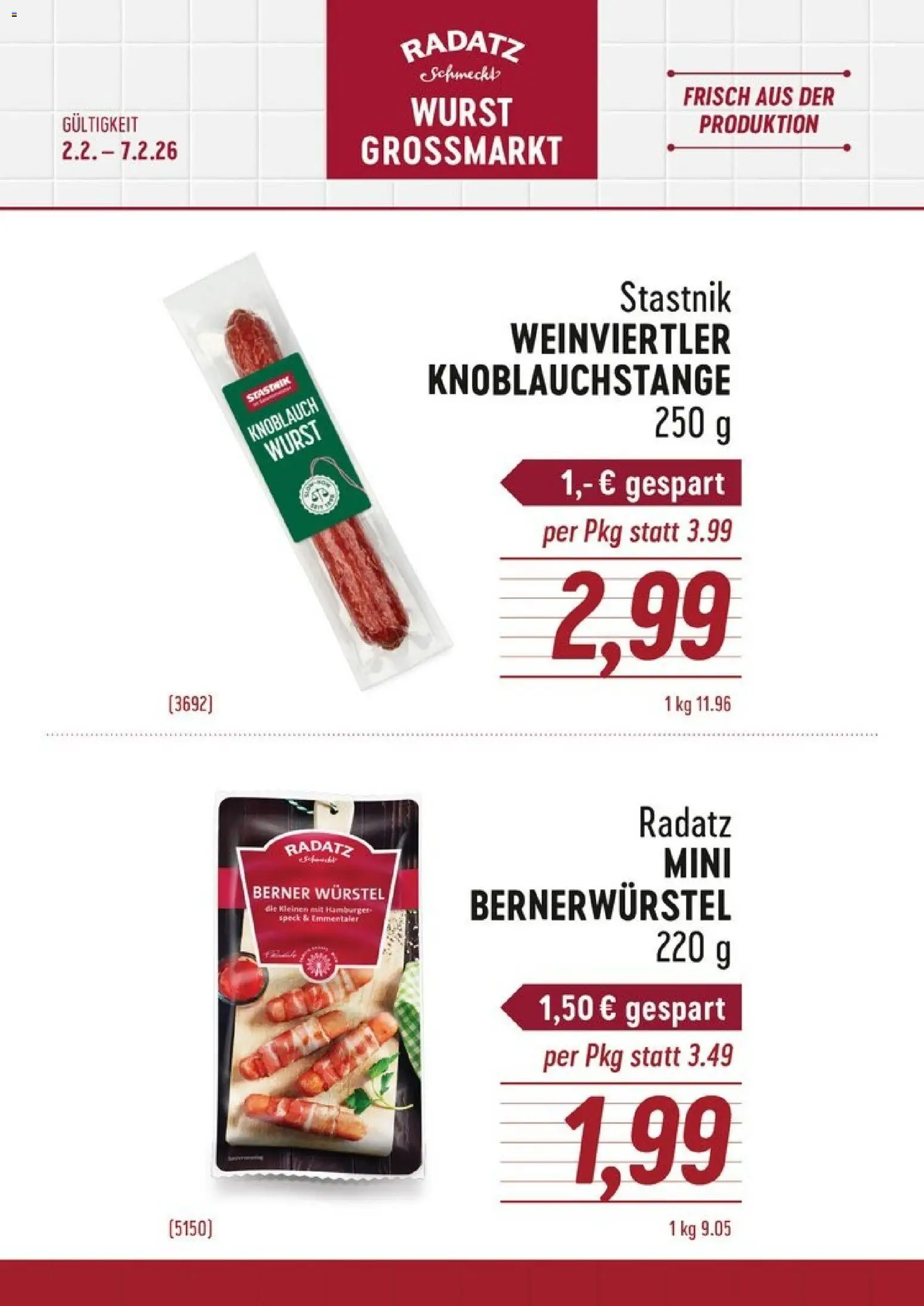 Radatz Wurst gültig ab 02.02.2026 | Seite: 1 | Produkte: Wurst, Knoblauch