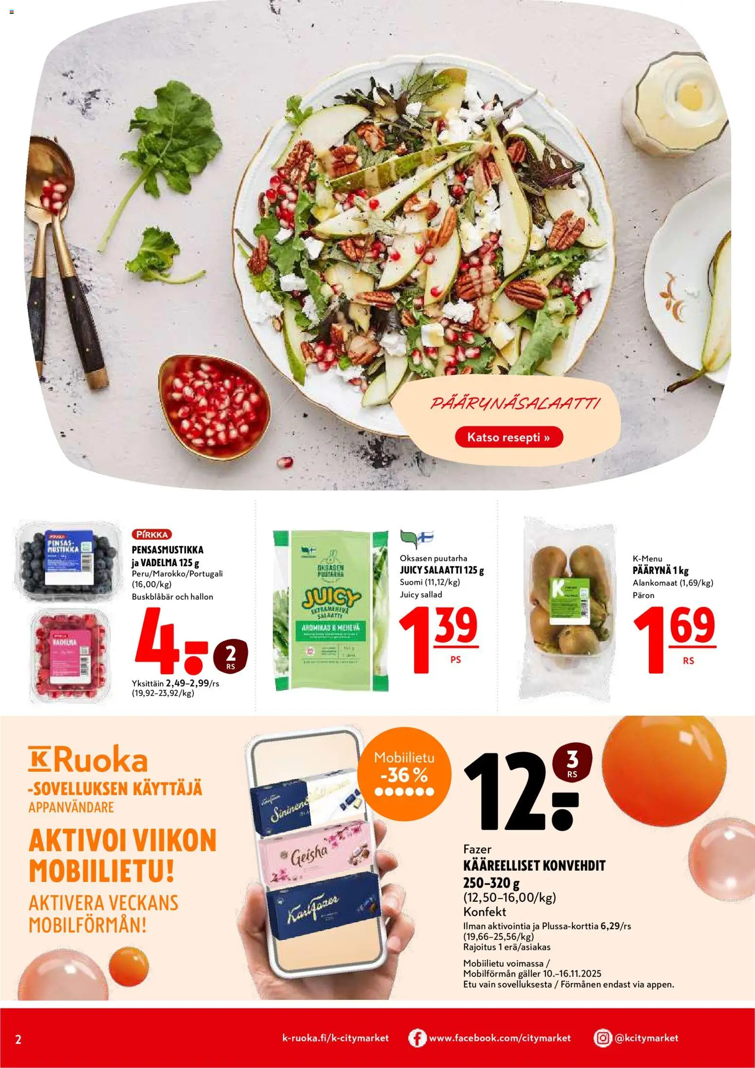 K-Citymarket tarjoukset – voimassa 13.11.2025 alkaen | Sivu: 2 | Tuotteet: Vadelma, Salaatti