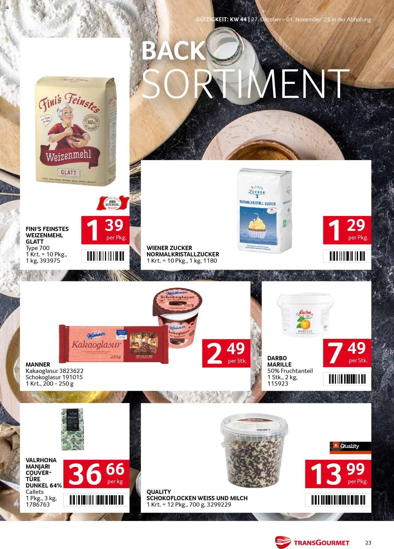 Transgourmet Flugblatt gültig ab 26.10.2025 | Seite: 23 | Produkte: Zucker, Accessoires tir à l’Arc, Milch