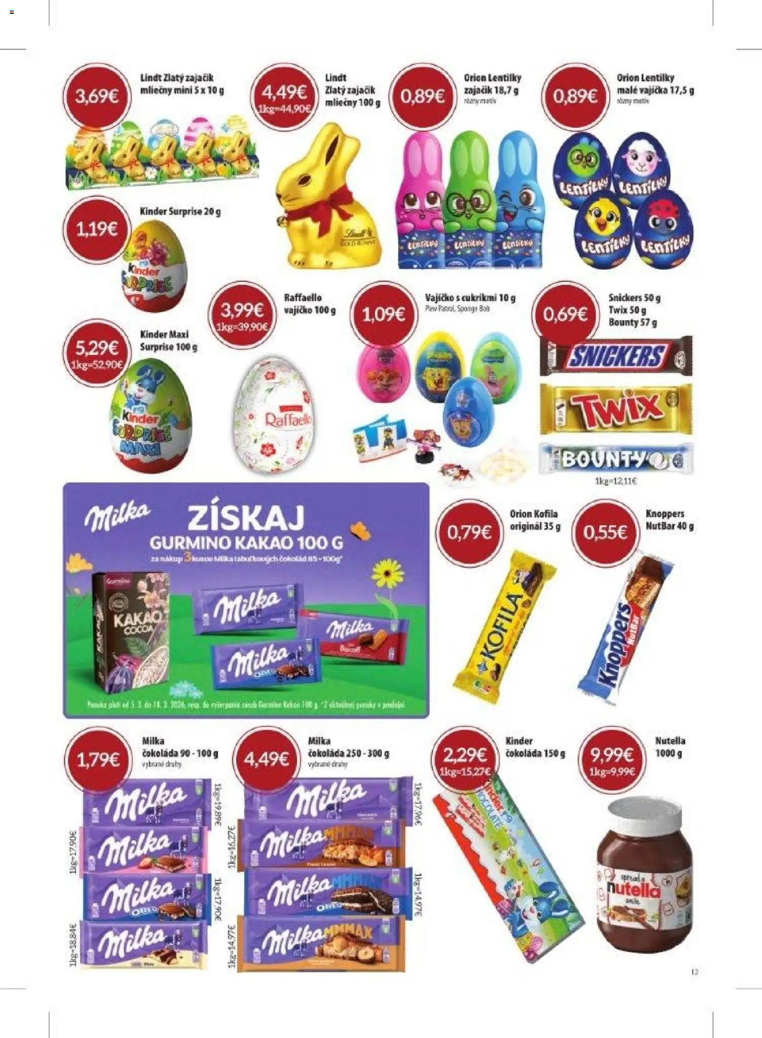 Nové KARMEN CBA akcie – leták je platný od 05.03.2026 | Strana: 12 | Produkty: Lindt, Milka, Nutella, Kakao