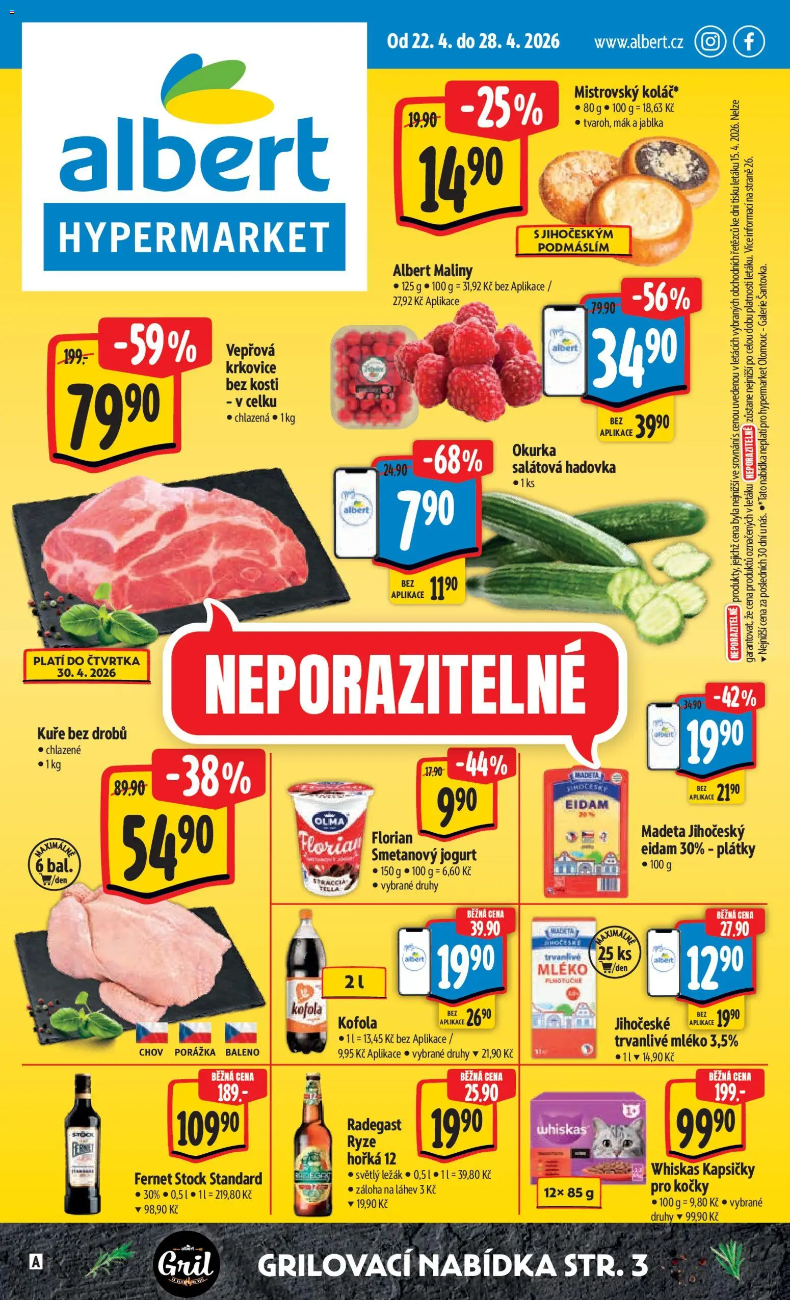Albert leták - Hypermarket od 22.04.2026 | Strana: 1 | Produkty: Rýže, Eidam, Radegast, Kuře