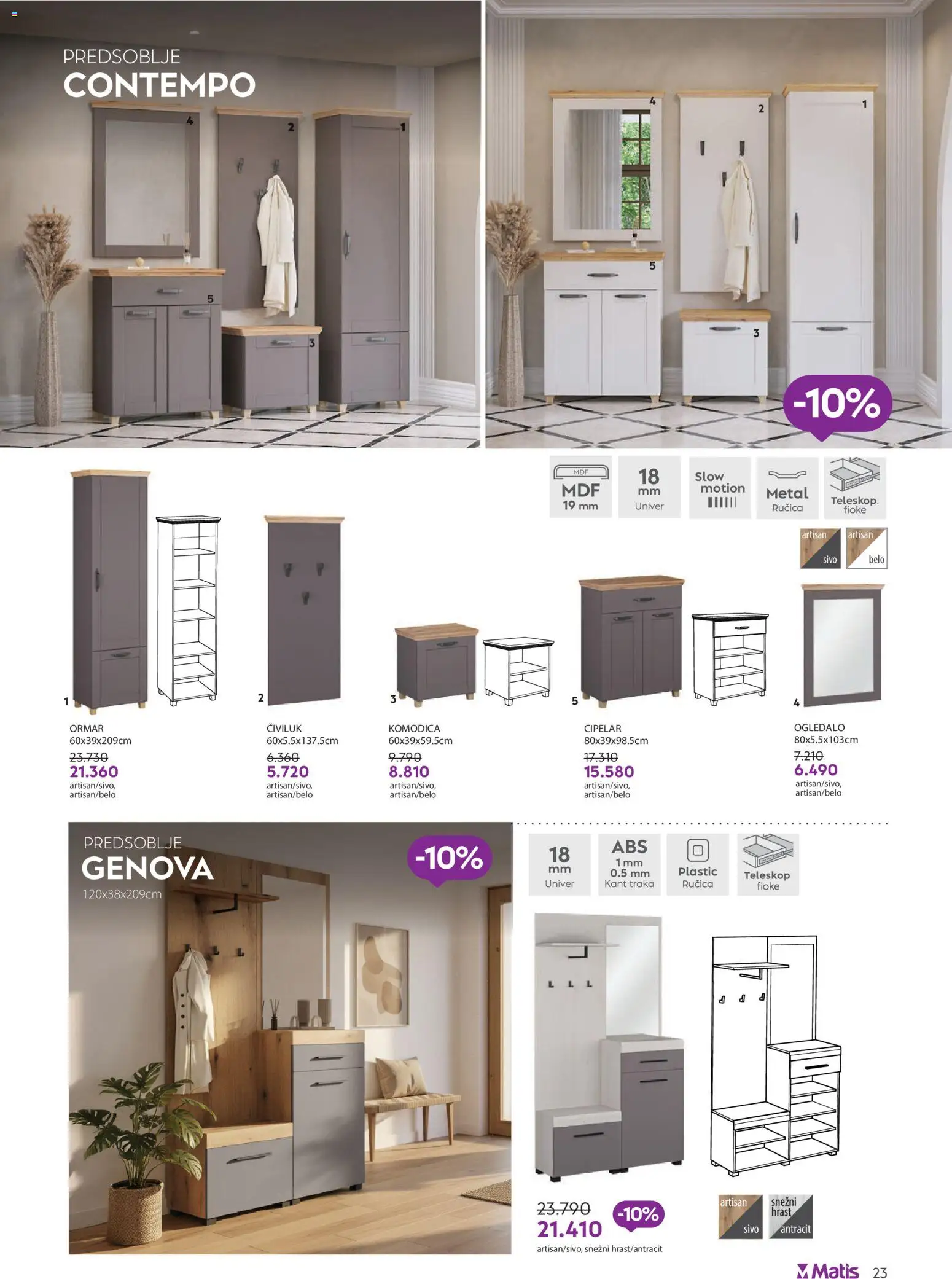 Matis katalog - važi od 01.01.2026 | Strana: 23 | Proizvode: Ormar, Ogledalo, Civiluk, Cipelar