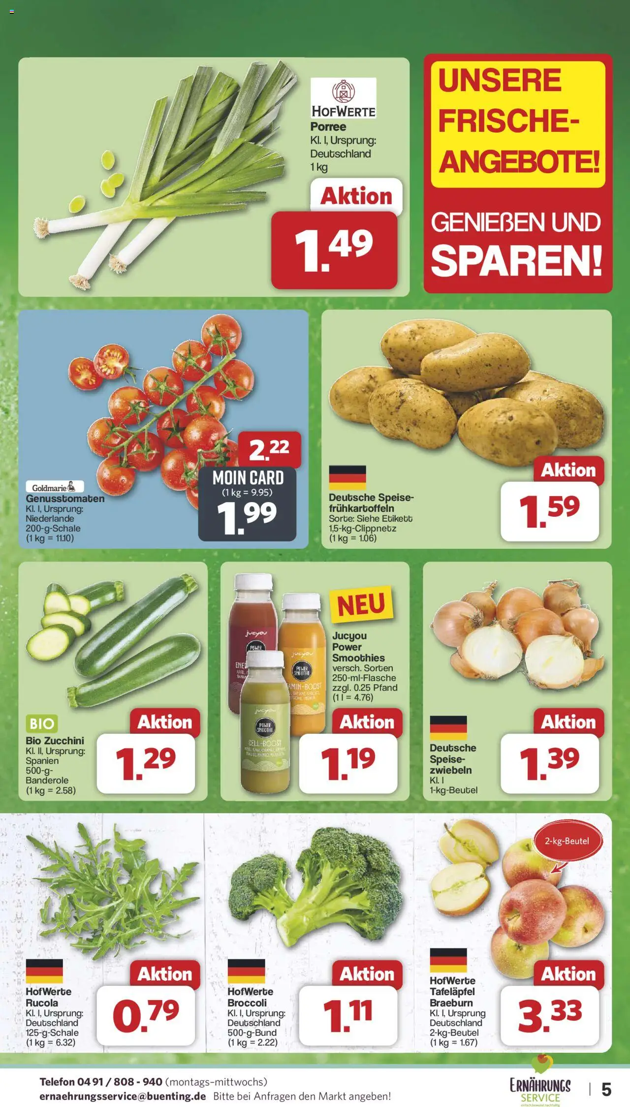 Famila Nordwest Prospekt 	 - gültig ab dem 28.07.2025 | Seite: 5 | Produkte: Rucola, Zwiebeln, Zucchini, Telefon
