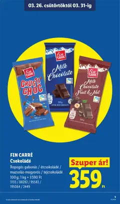 FIN CARRÉ Csokoládé, Ropogós gabonás / étcsokoládé / mazsolás-mogyorós / tejcsokoládé - amely érvényes a következő dátumtól: 26.03.2026 | Oldal: 3