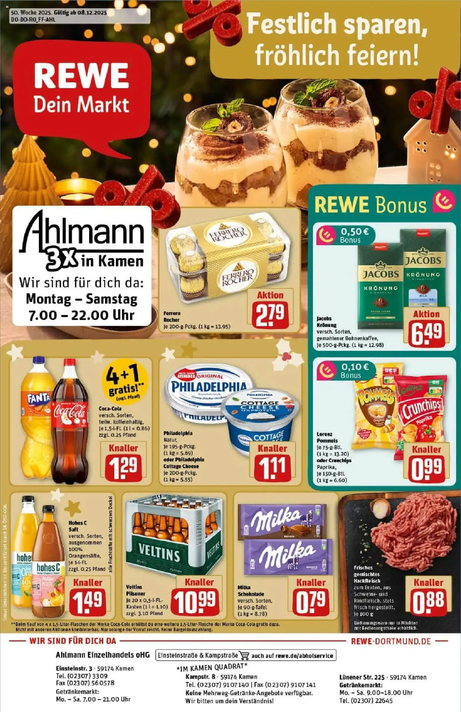 Rewe prospekt Kamen	 – gültig ab 07.12.2025 | Seite: 1 | Produkte: Cola, Chips, Uhr, Hackfleisch