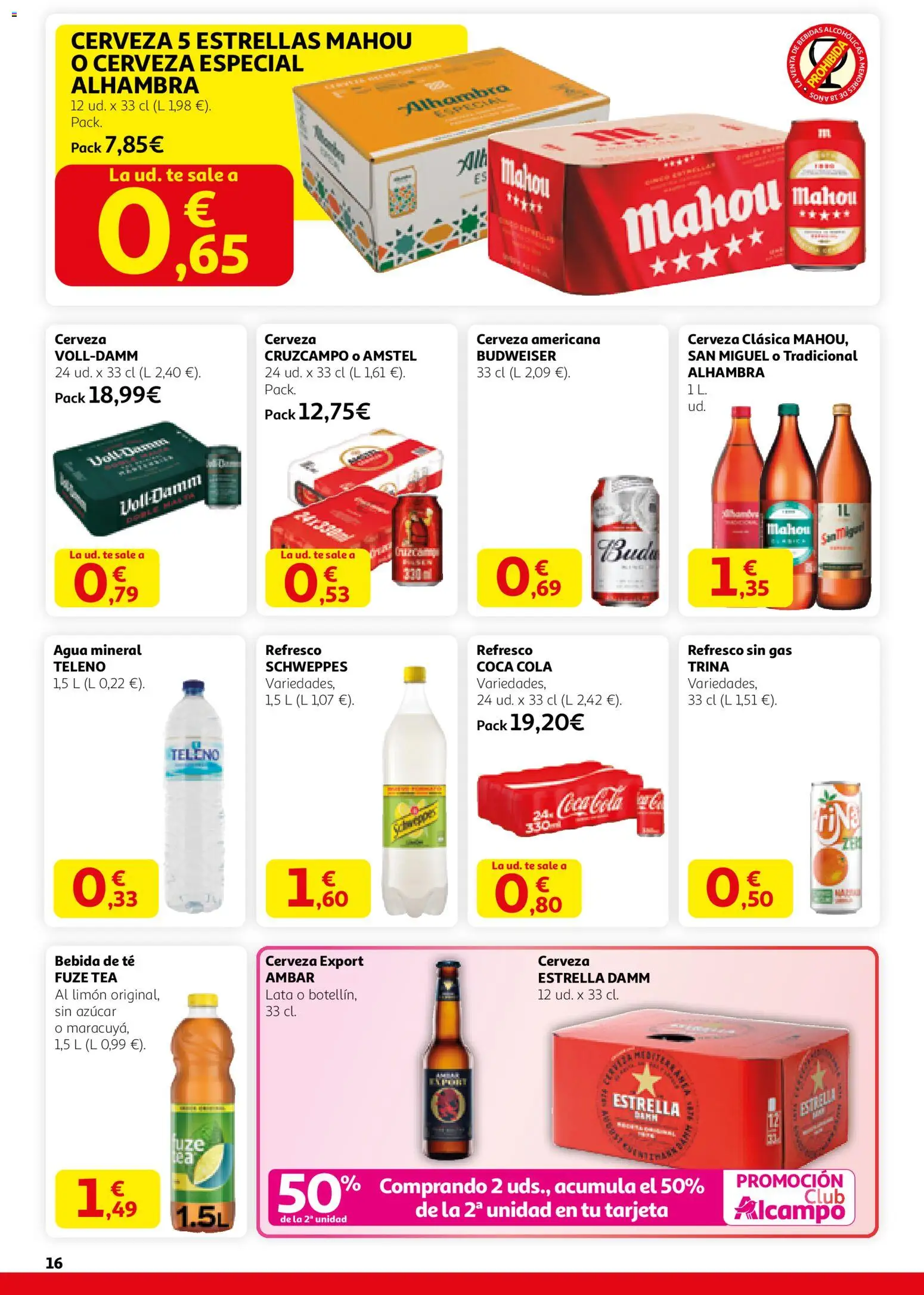 Alcampo folleto │ válido desde el 12.02.2026 | Página: 16 | Productos: Cerveza, Té, Agua mineral