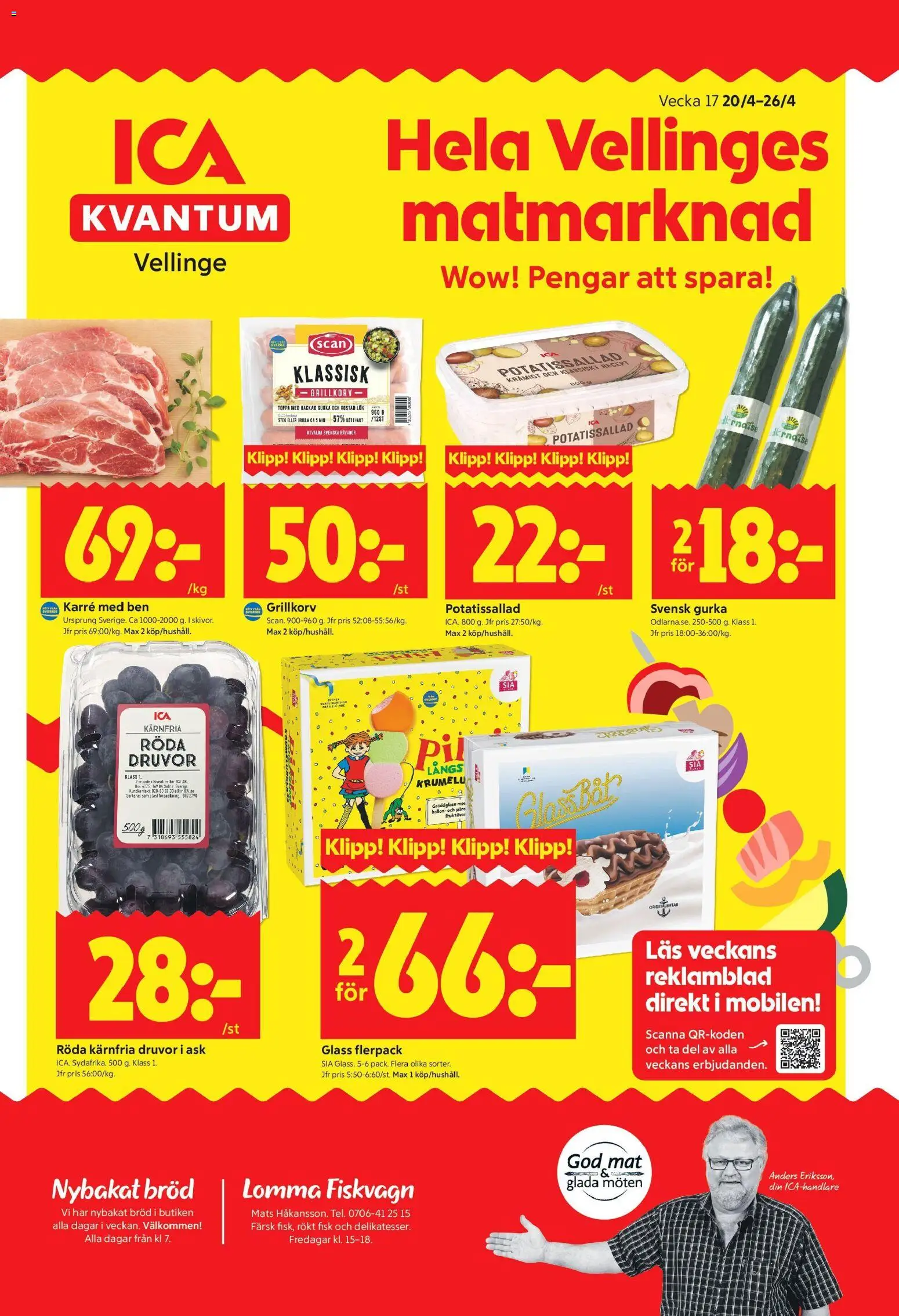ICA Kvantum reklamblad aktuell från 20.04.2026 | Sida: 1 | Produkter: Rostad lök, Bröd, Glass, Hallon