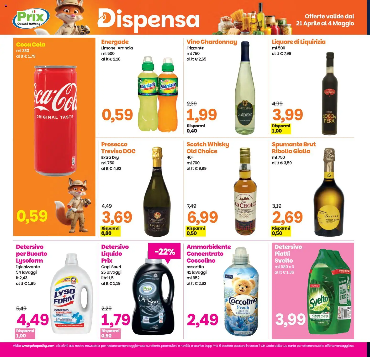 Volantino Prix del 21.04.2026 | Pagina: 21 | Prodotti: Whisky, Spumante, Liquore, Coca Cola