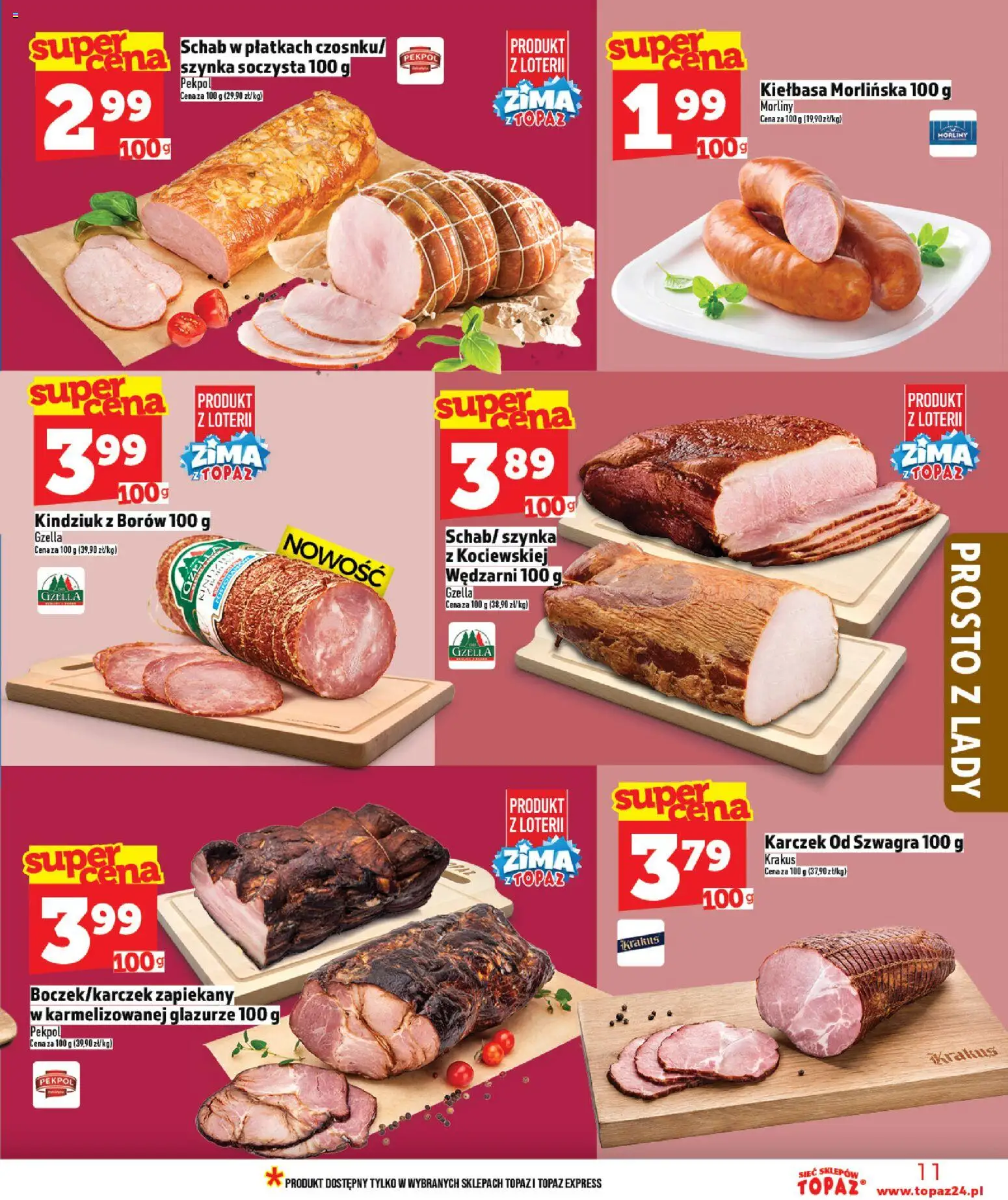 Topaz Gazetka MAZ od 15.01.2026 | Strona: 11 | Produkty: Kiełbasa, Schab, Szynka, Kindziuk