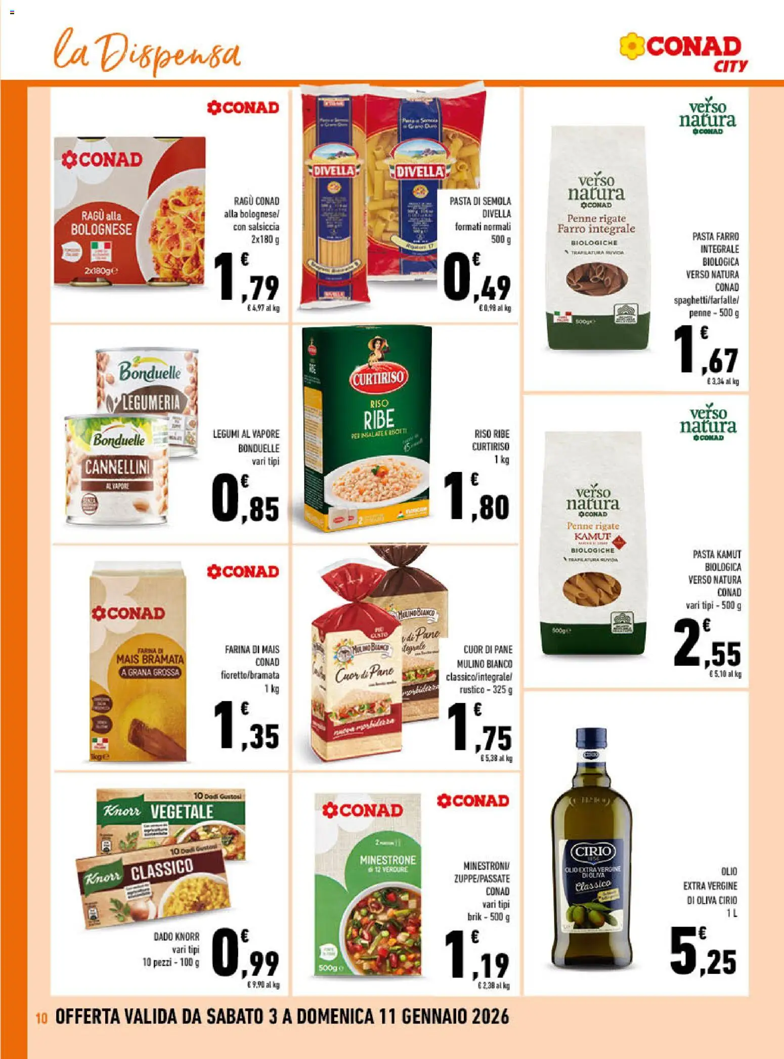 Volantino Conad del 03.01.2026 | Pagina: 10 | Prodotti: Salsiccia, Pasta, Mais, Penne