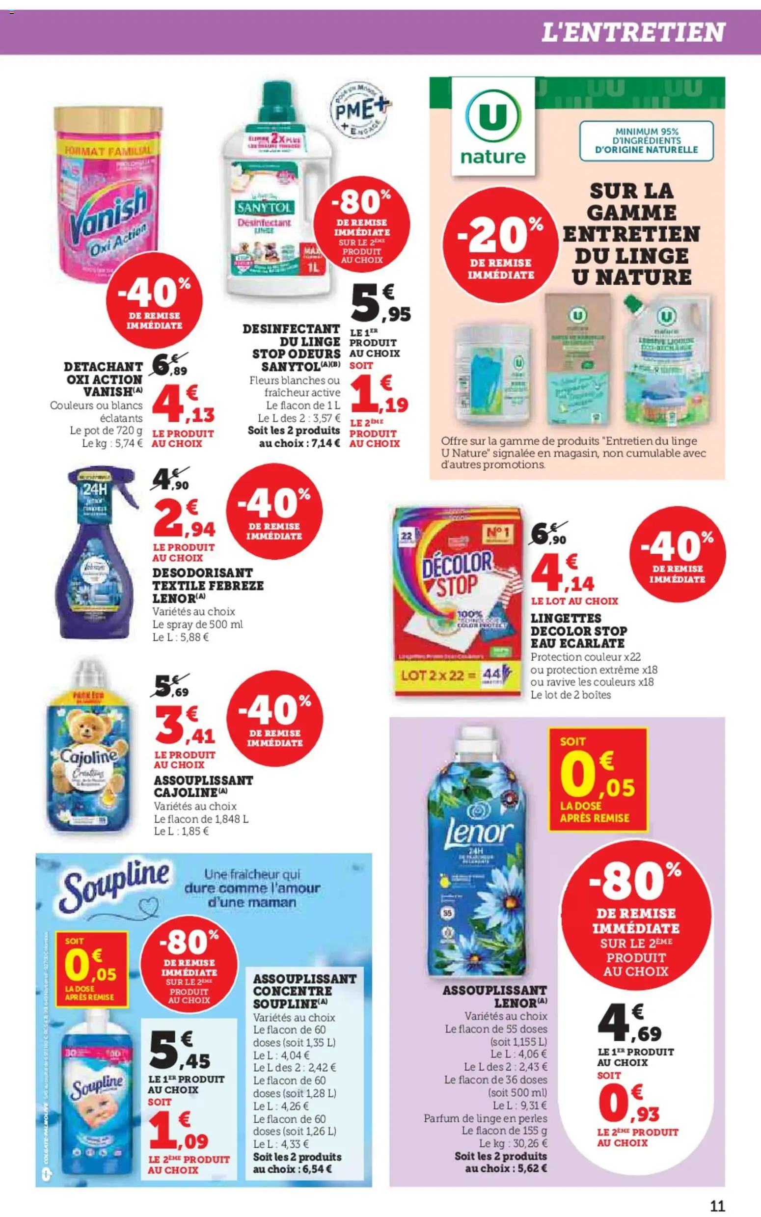 {H1} | Page: 11 | Produits: Lenor, Parfum, Soupline, Détachant