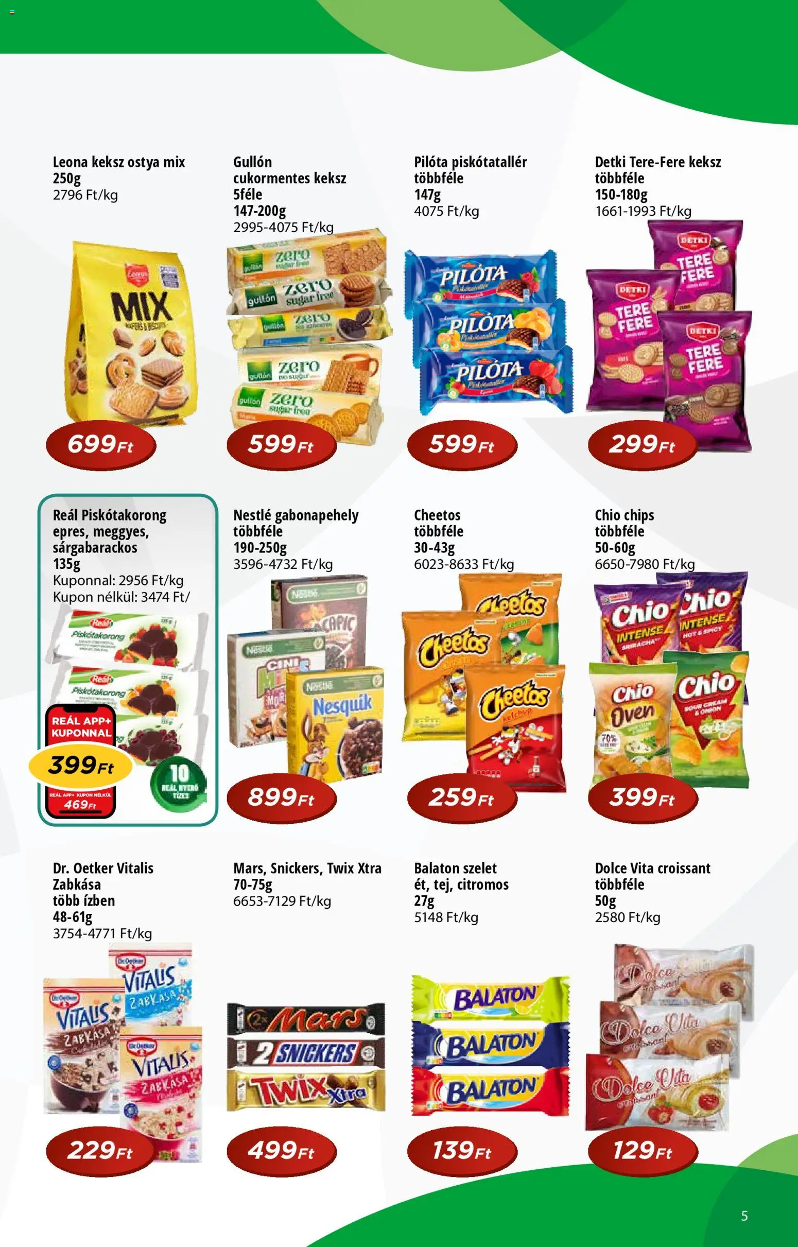 Reál akciós ujság - amely érvényes a következő dátumtól: 14.01.2026 | Oldal: 5 | Termékek: Croissant, Nesquik, Snickers, Keksz