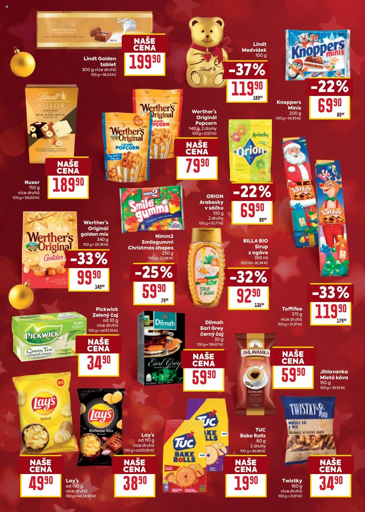Billa leták - Vánoce od 22.10.2025 | Strana: 8 | Produkty: Lindt, Knoppers, Tablet, Mletá káva
