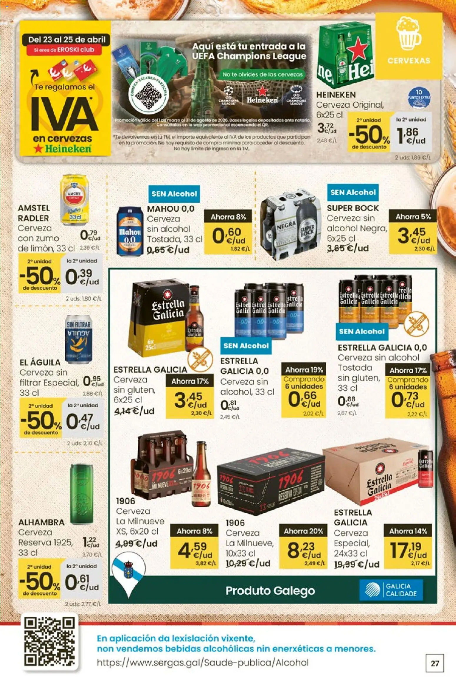 Eroski Quieres ahorrar conmigo │ válido desde el 16.04.2026 | Página: 27 | Productos: Cerveza, Ροζ πιπέρι, Té, Σπανάκι