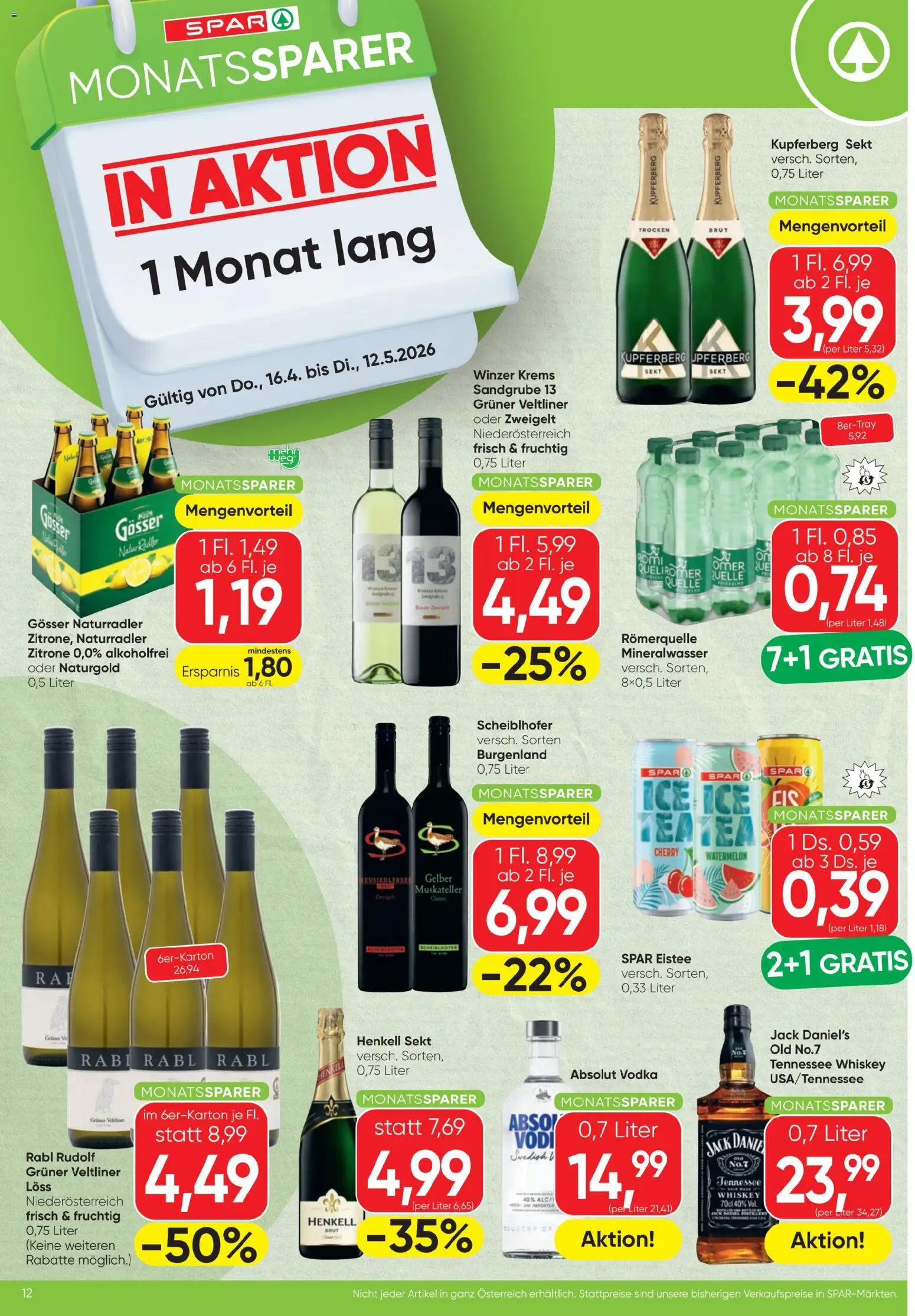 Spar - Flugblatt gültig ab 16.04.2026 | Seite: 12 | Produkte: Whiskey, Zitrone
