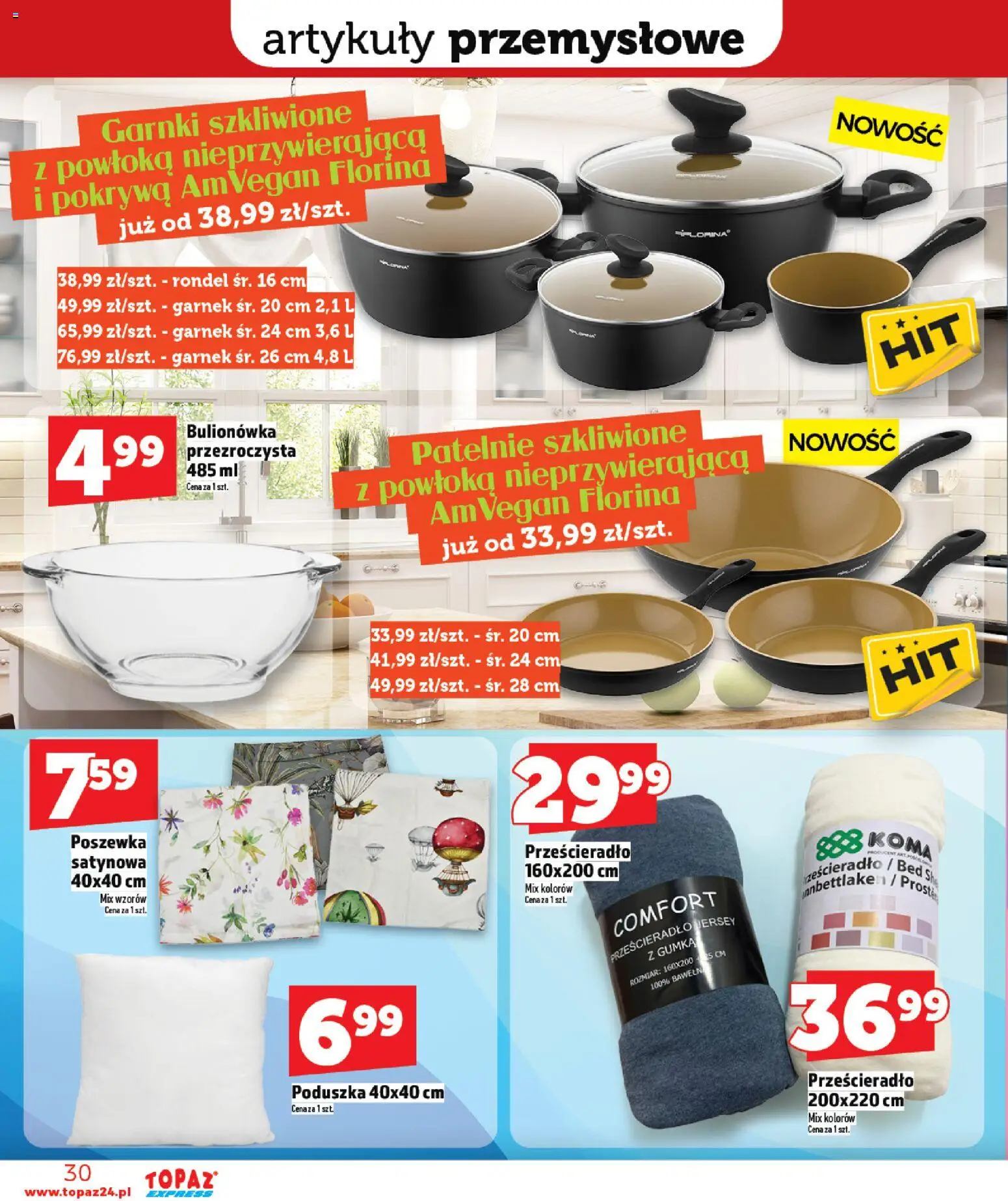 Topaz gazetka - Express od 30.04.2026 | Strona: 30 | Produkty: Poduszka, Artykuły przemysłowe, Patelnie, Garnki