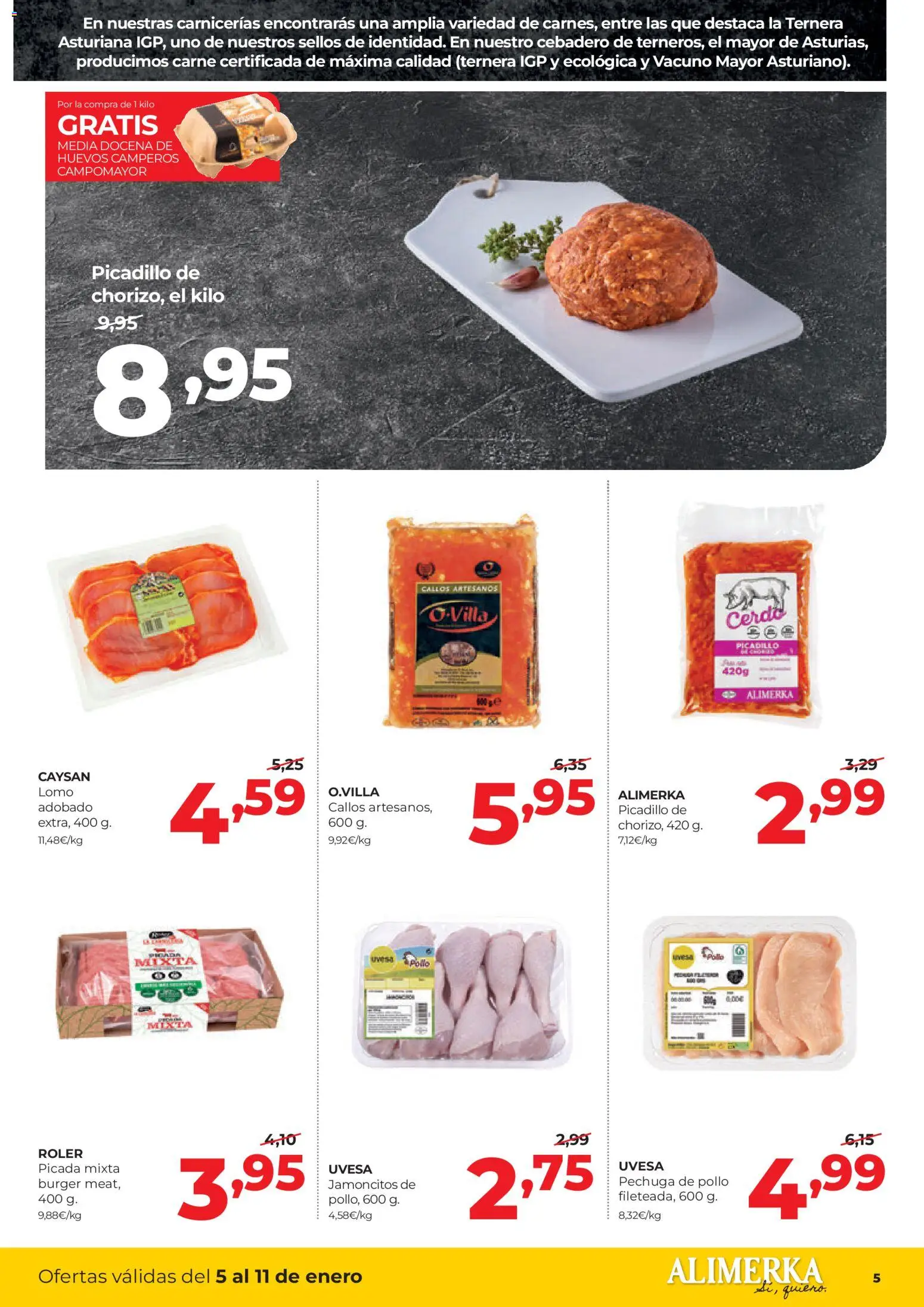 Alimerka folleto Asturias │ válido desde el 05.01.2026 | Página: 5 | Productos: Huevos, Cerdo
