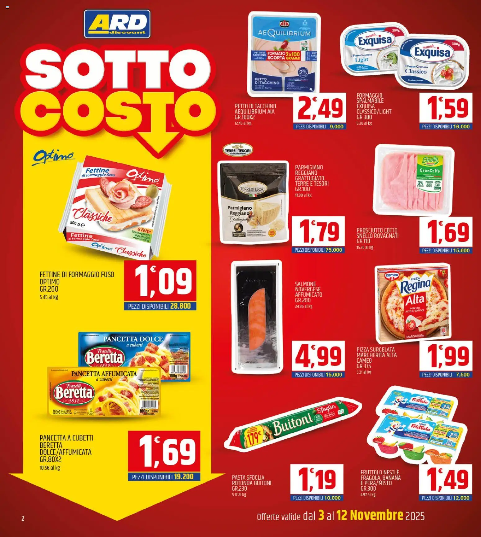 Volantino ARD Discount del 03.11.2025 | Pagina: 2 | Prodotti: Pasta sfoglia, Tacchino, Parmigiano reggiano, Parmigiano