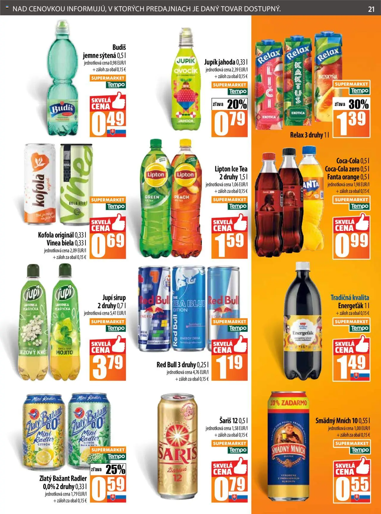 Nové COOP Jednota akcie – leták je platný od 09.10.2025 | Strana: 21 | Produkty: Radler, Red Bull, Šariš, Fanta