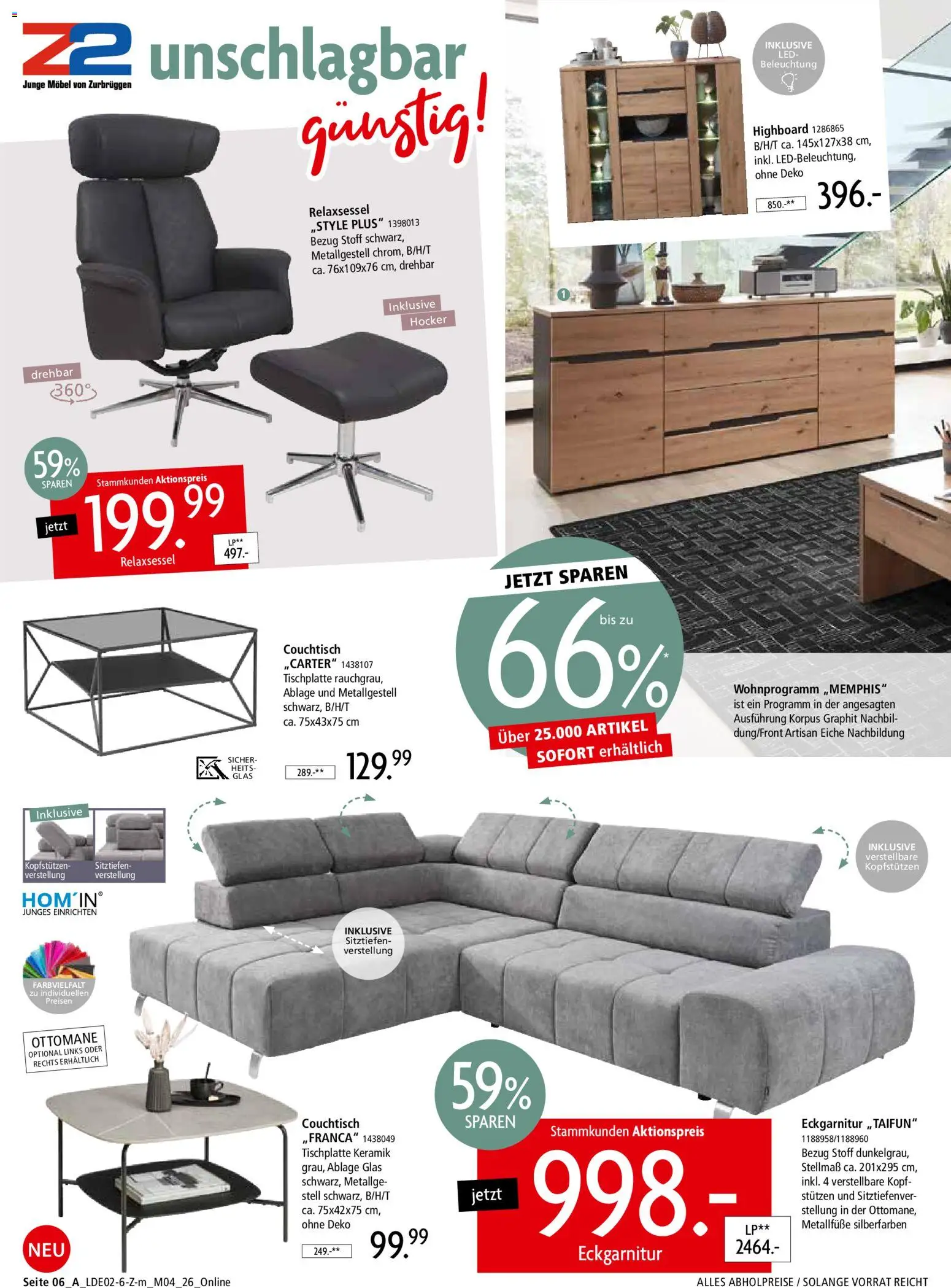 Zurbrüggen Prospekt 	 – gültig ab 22.02.2026 | Seite: 8 | Produkte: Hocker, Relaxsessel, HIghboard, Couchtisch