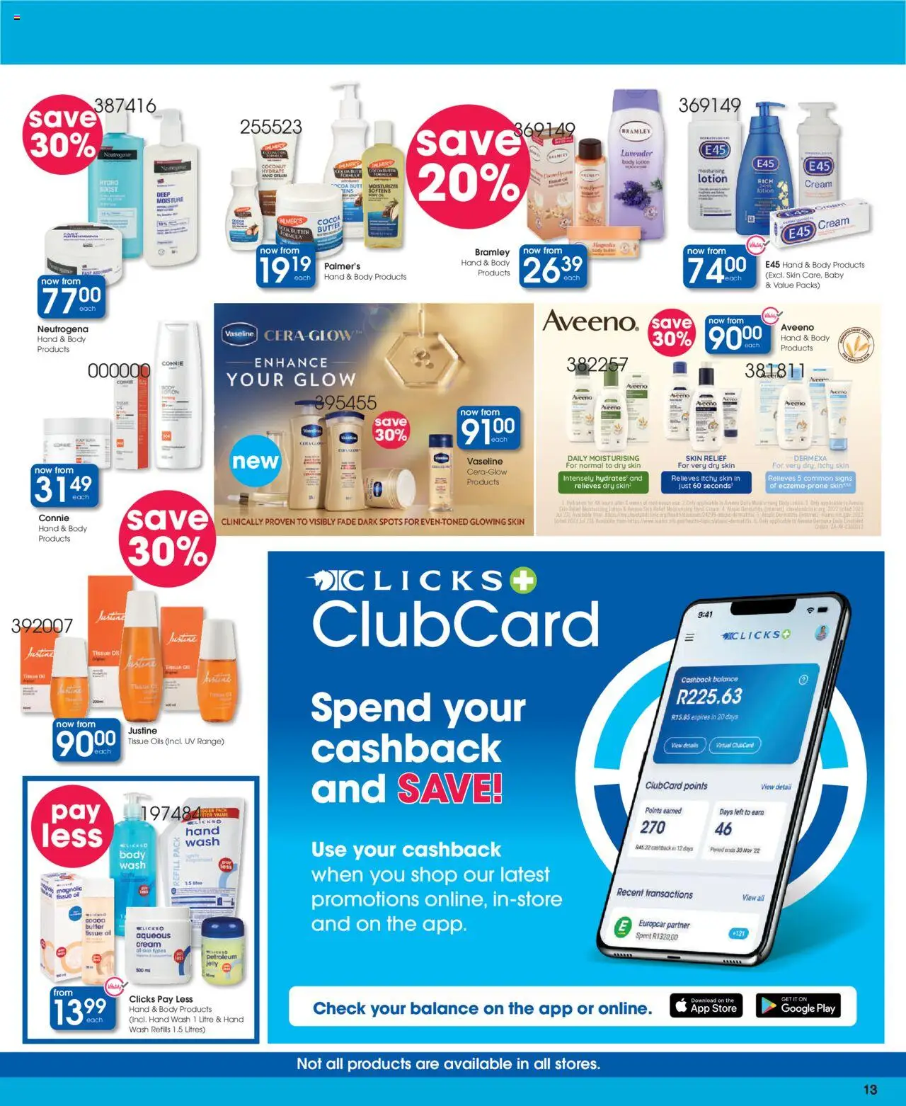 New Clicks catalogue – valid from 23.09.2025 | Page: 13 | Products: Tissue oil, Butter, Oil, Lotion
