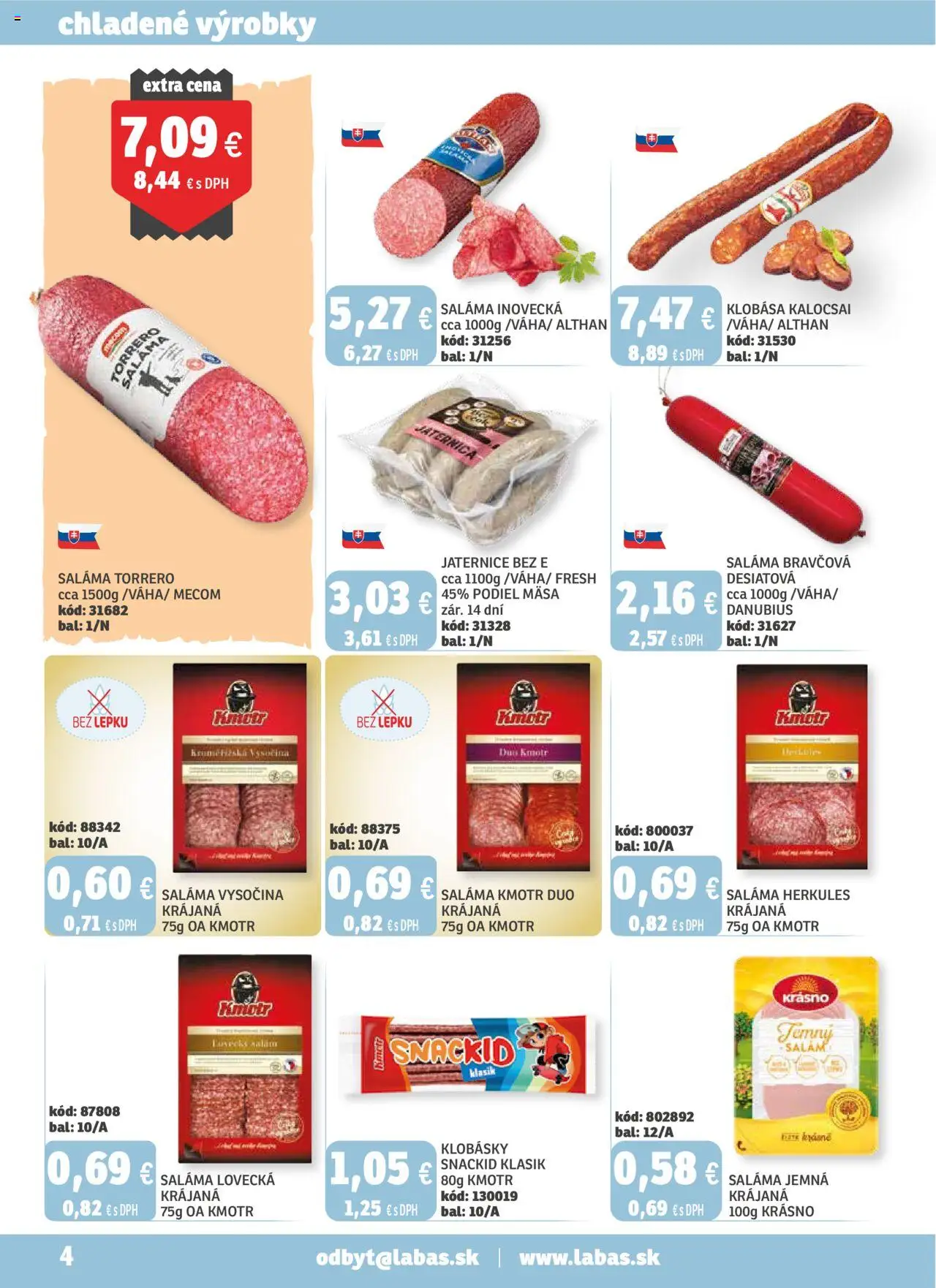Nové Labaš akcie – leták je platný od 05.09.2025 | Strana: 4 | Produkty: Saláma, Klobása