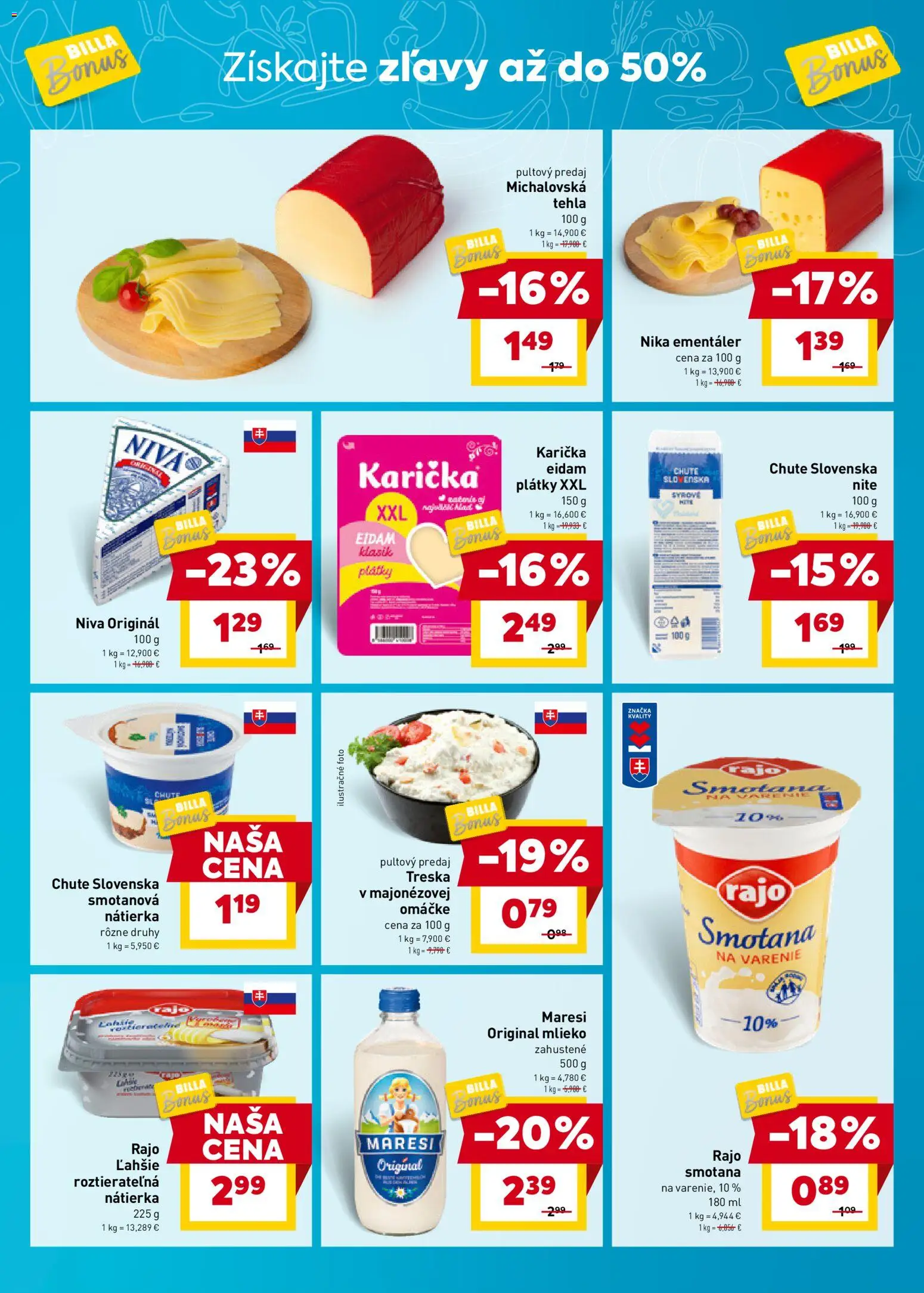 Nové Billa akcie – leták je platný od 28.01.2026 | Strana: 3 | Produkty: Mlieko, Smotana, Eidam, Treska