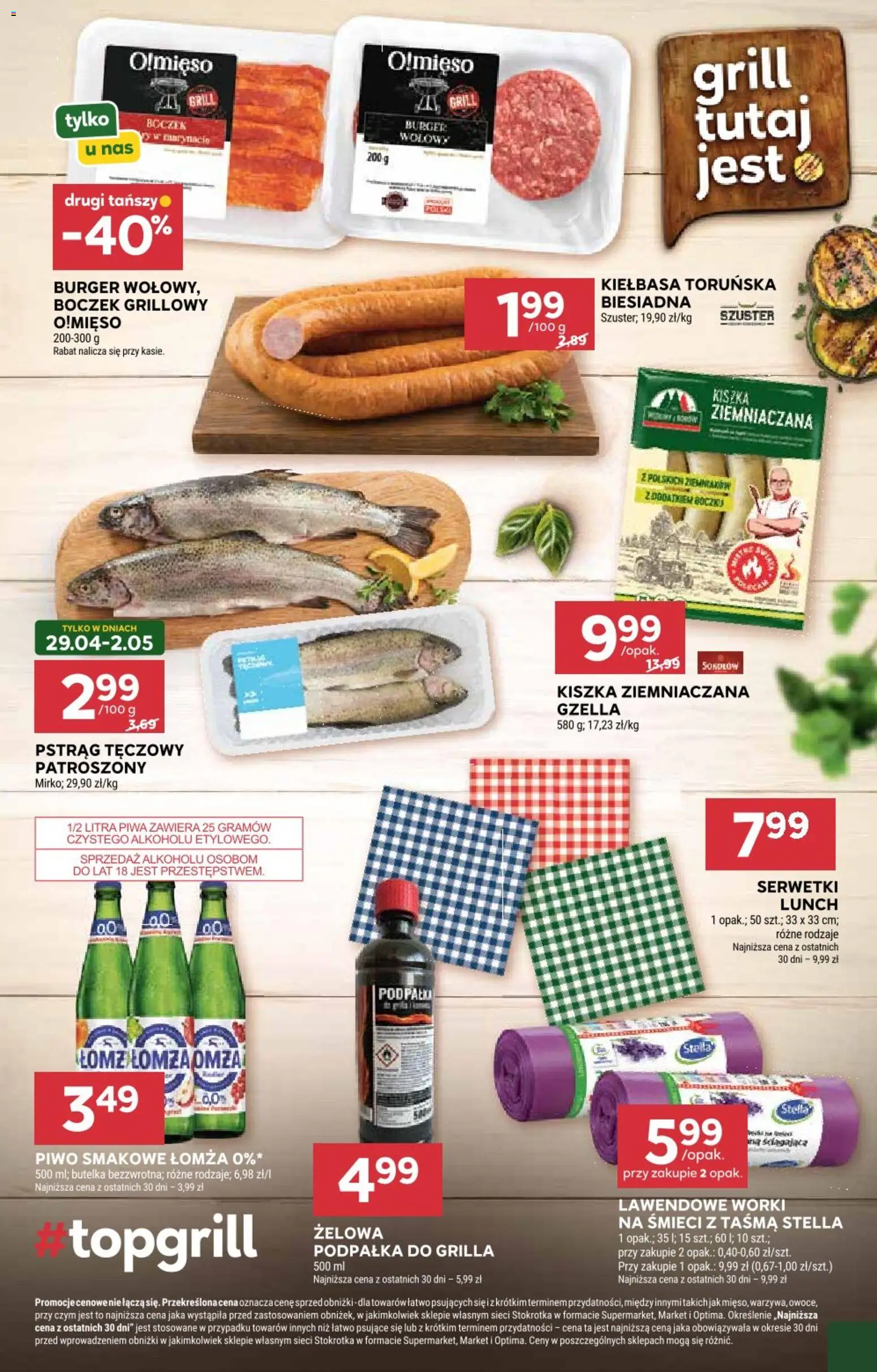Stokrotka gazetka od 29.04.2026 | Strona: 11 | Produkty: Kiełbasa, Pstrąg tęczowy, Pstrąg, Piwo