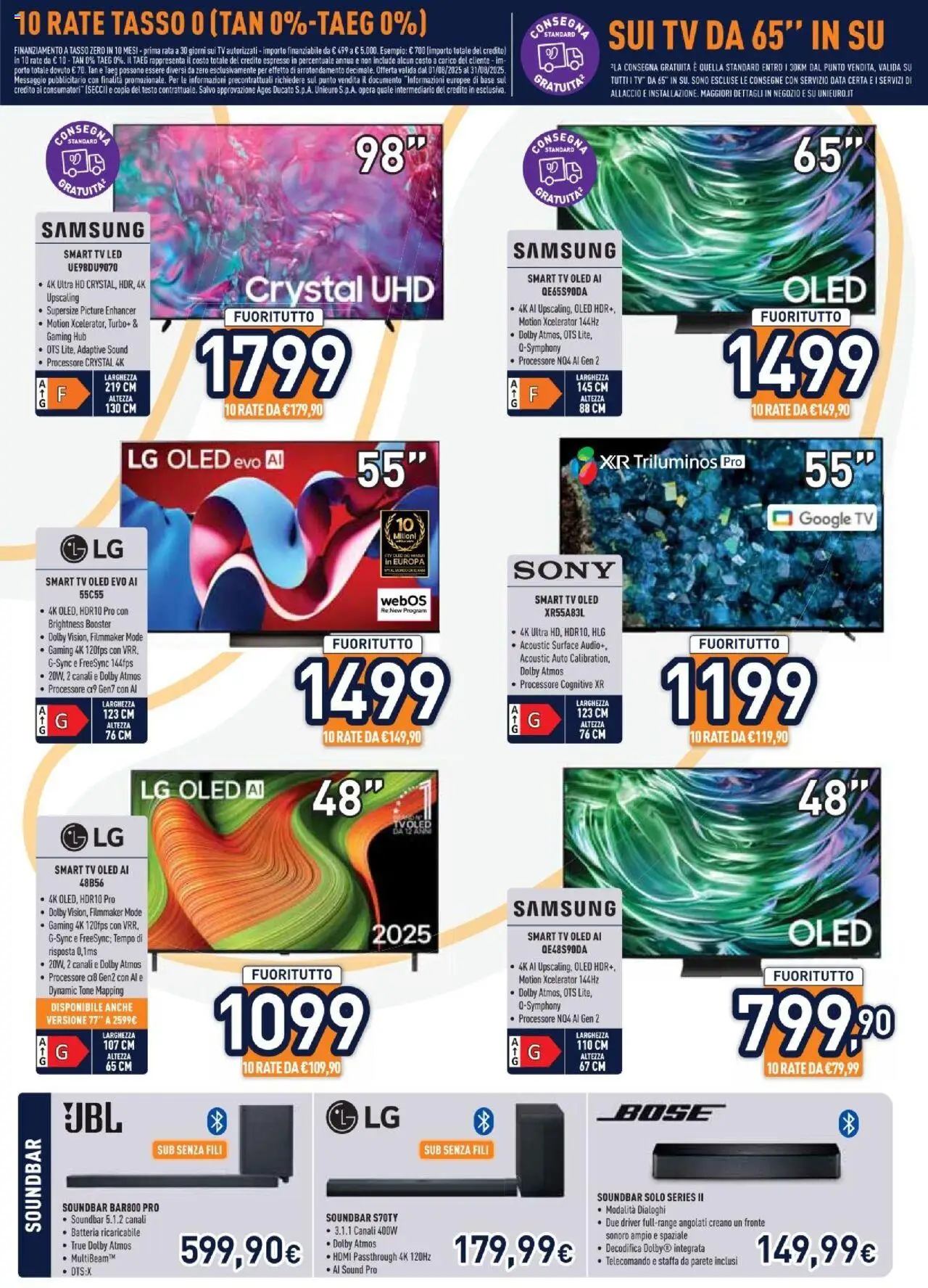 Volantino Unieuro del 01.08.2025 | Pagina: 2 | Prodotti: Telecomando, smart TV, Batteria, Samsung