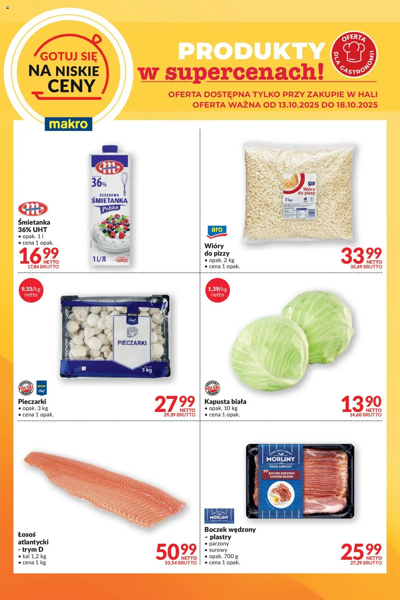 Makro Gazetka - Gotuj się na niskie ceny od 13.10.2025 | Strona: 2 | Produkty: Pieczarki, Łosoś, Boczek, Kapusta biała