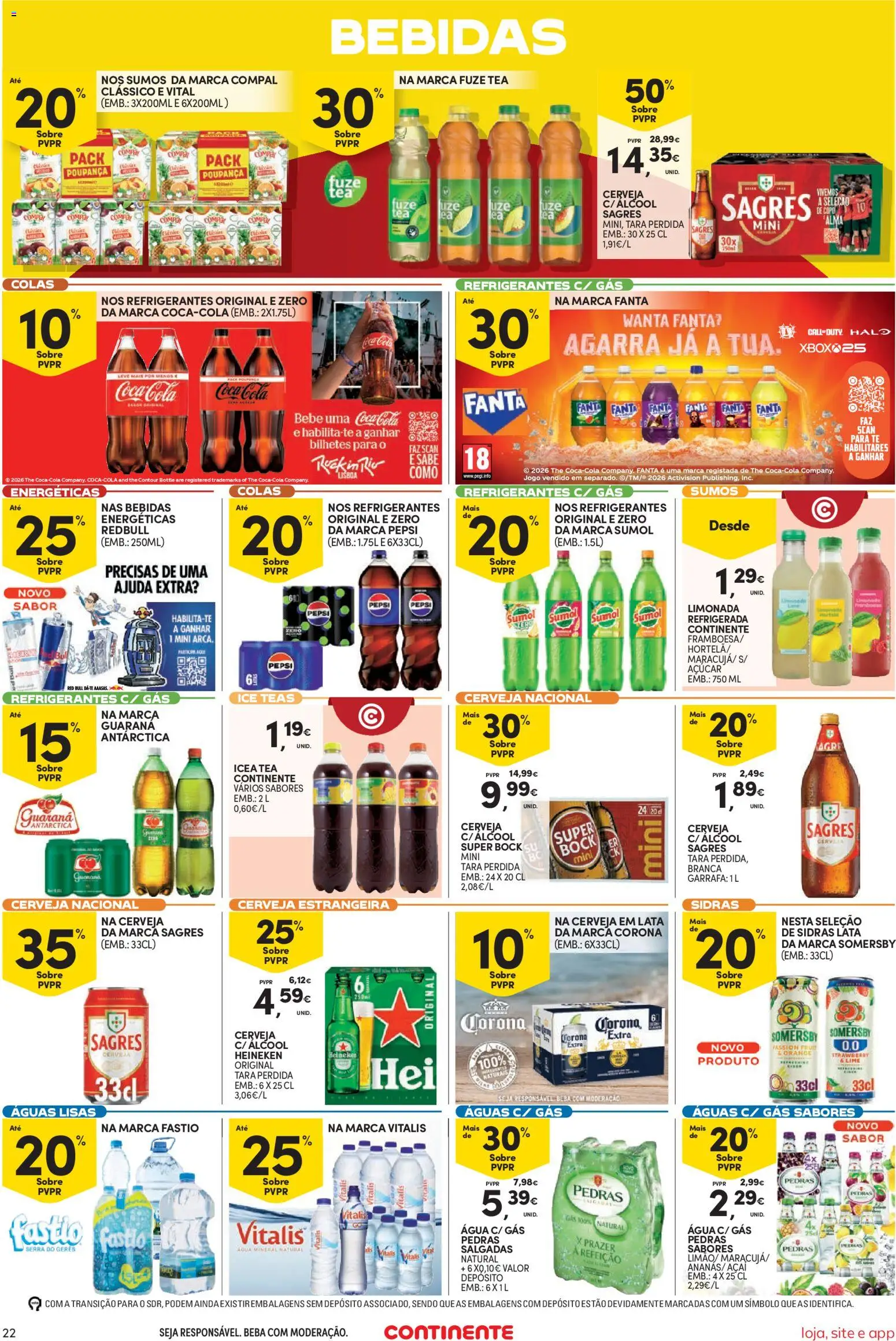 Continente Semanal Continente Bom Dia │ válido de 28.04.2026 | Página: 22 | Produtos: Agua, Açai, Super bock, Cerveja