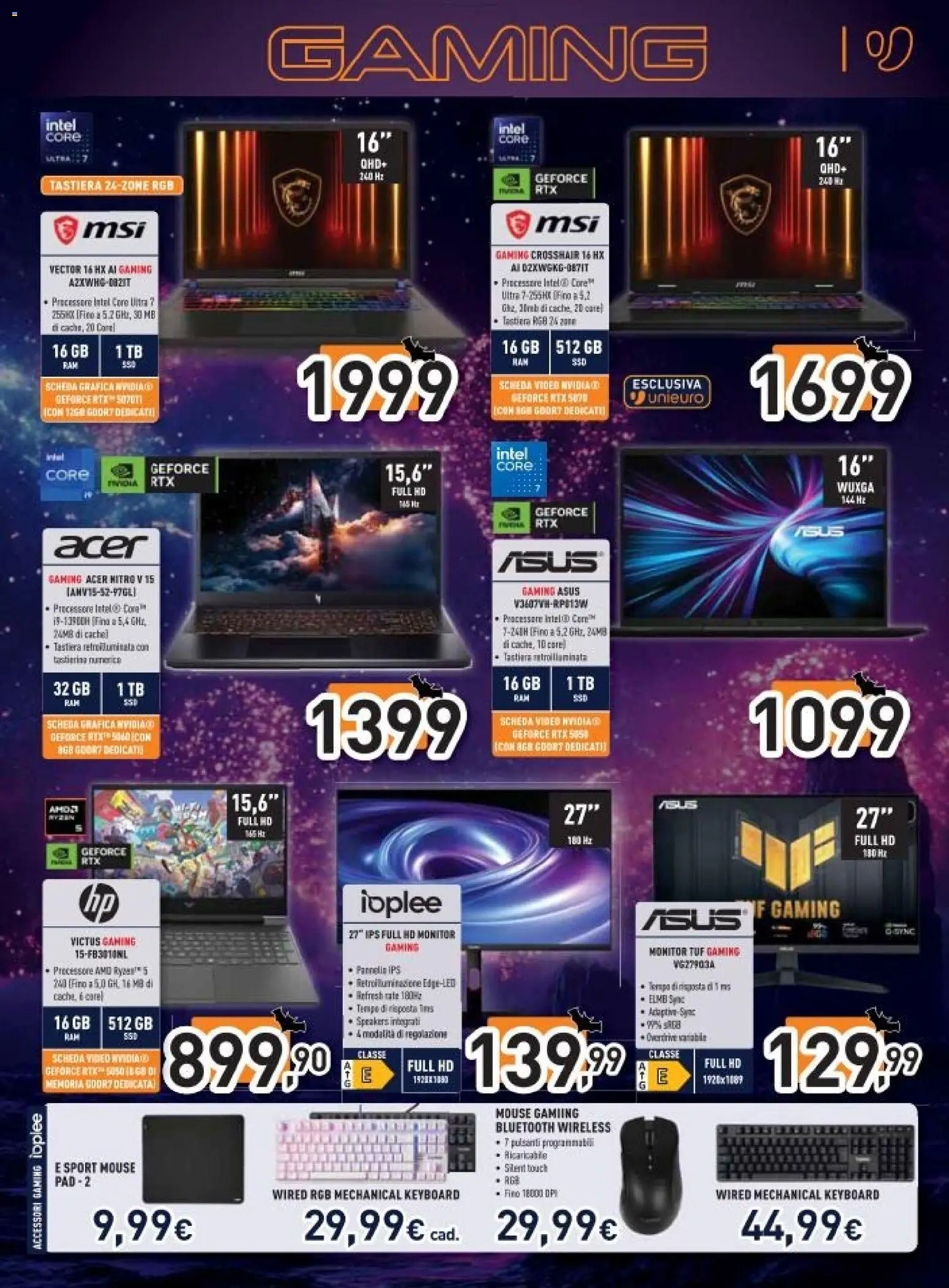 Volantino Unieuro del 27.10.2025 | Pagina: 21 | Prodotti: Monitor, Mouse, Tastiera, Video