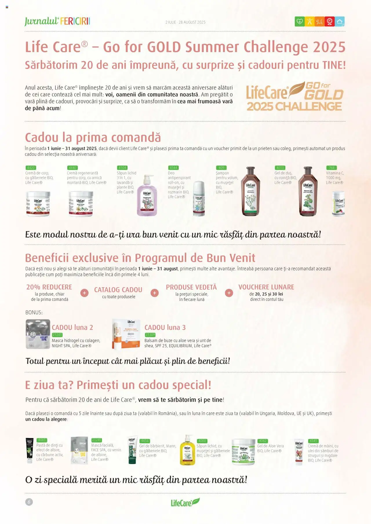 Life Care catalog - Jurnalul Fericirii Iulie/August – valabil de la 02.07.2025 | Pagină: 6 | Produse: Aloe vera, Șampon, Ulei, Săpun lichid
