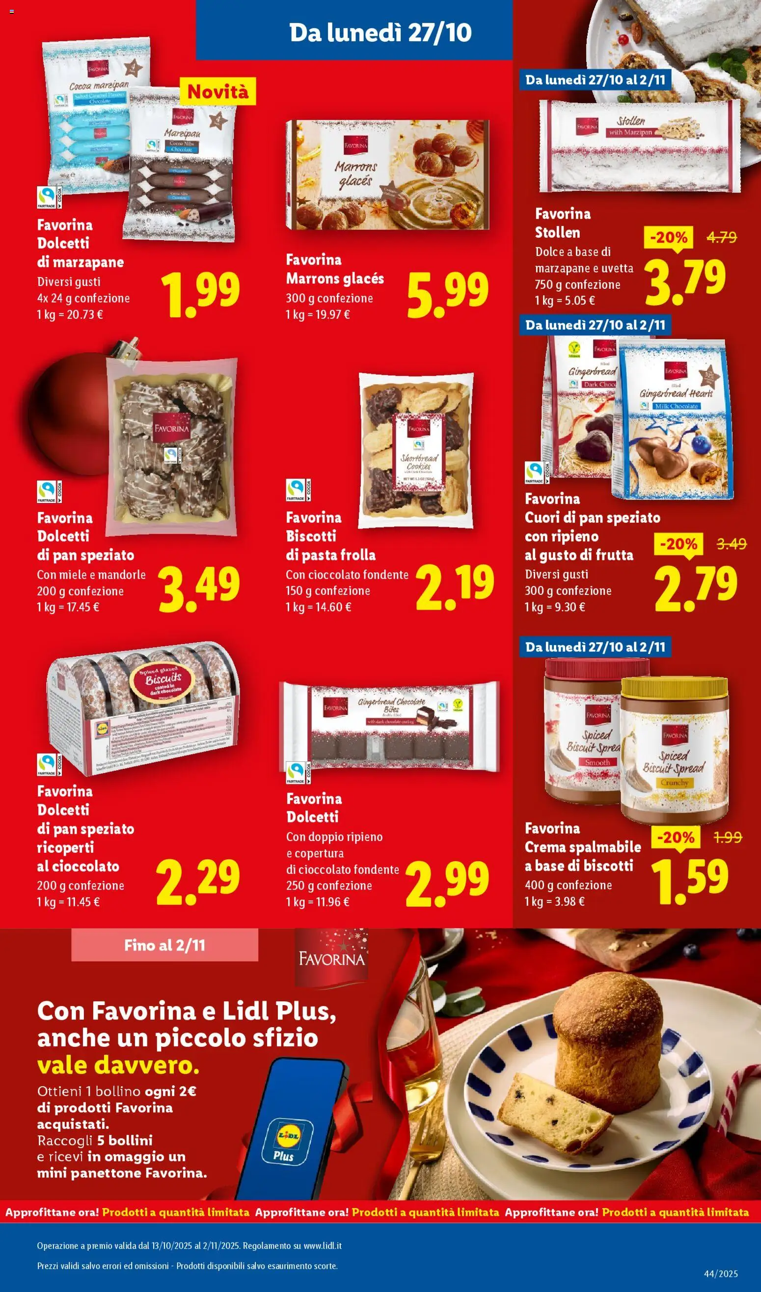 Volantino Lidl del 27.10.2025 | Pagina: 15 | Prodotti: Cioccolato, Pasta, Mandorle, Panettone