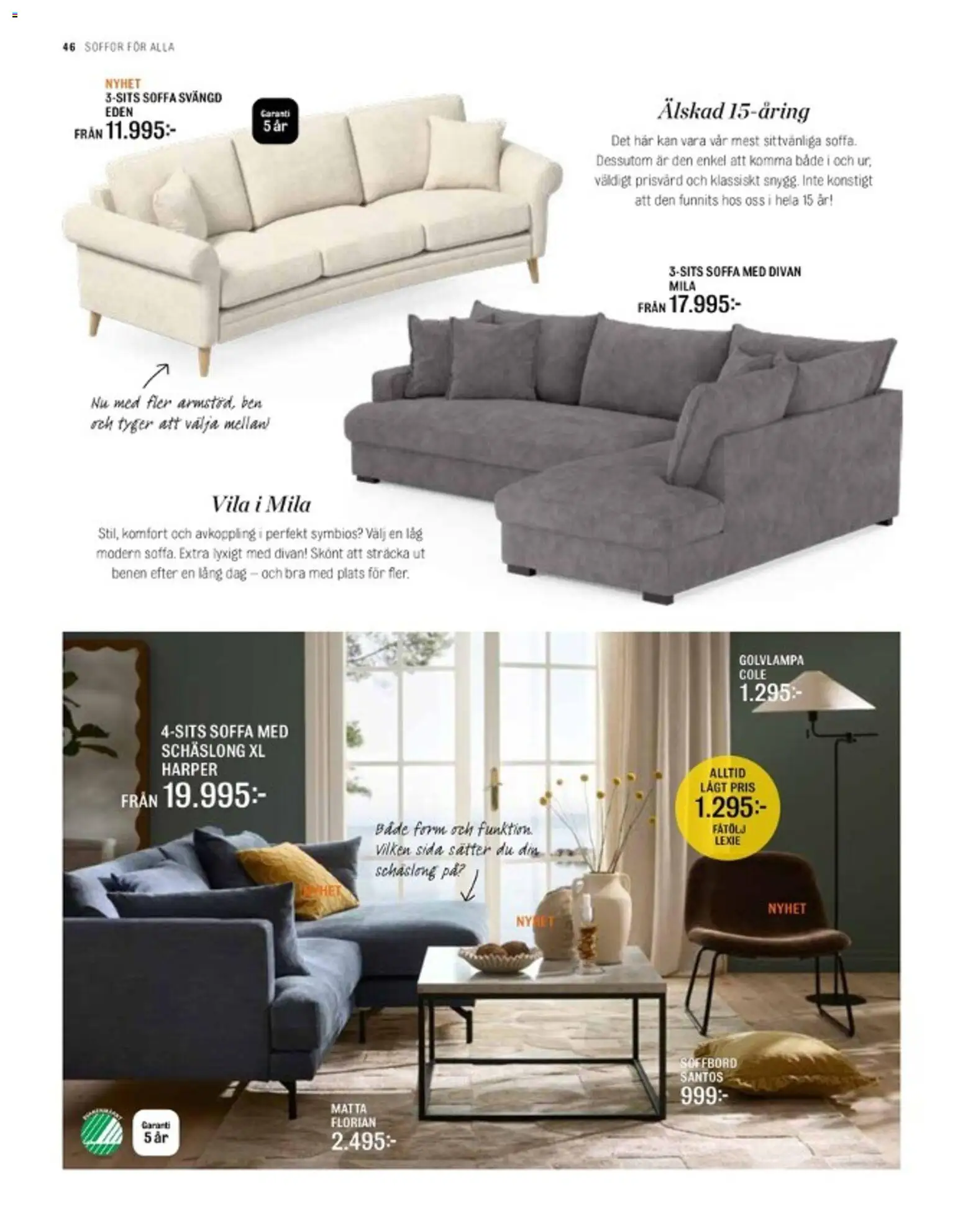 Mio reklamblad aktuell från 01.03.2026 | Sida: 46 | Produkter: Soffa, Fåtölj, Soffbord, Matta