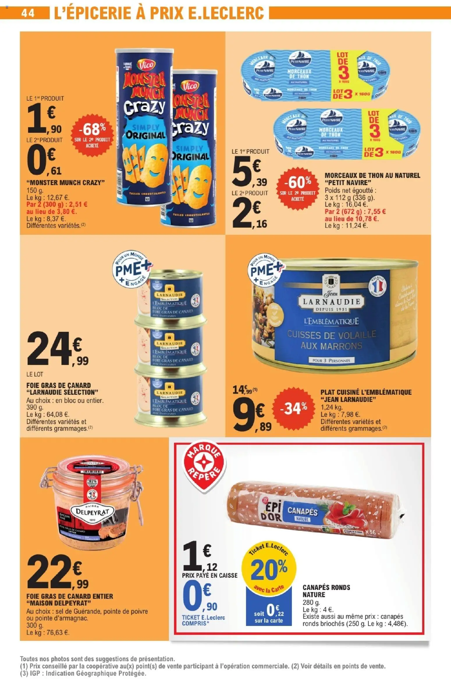 {H1} | Page: 44 | Produits: Thon au naturel, Volaille, Foie gras de canard entier, Bloc de foie gras