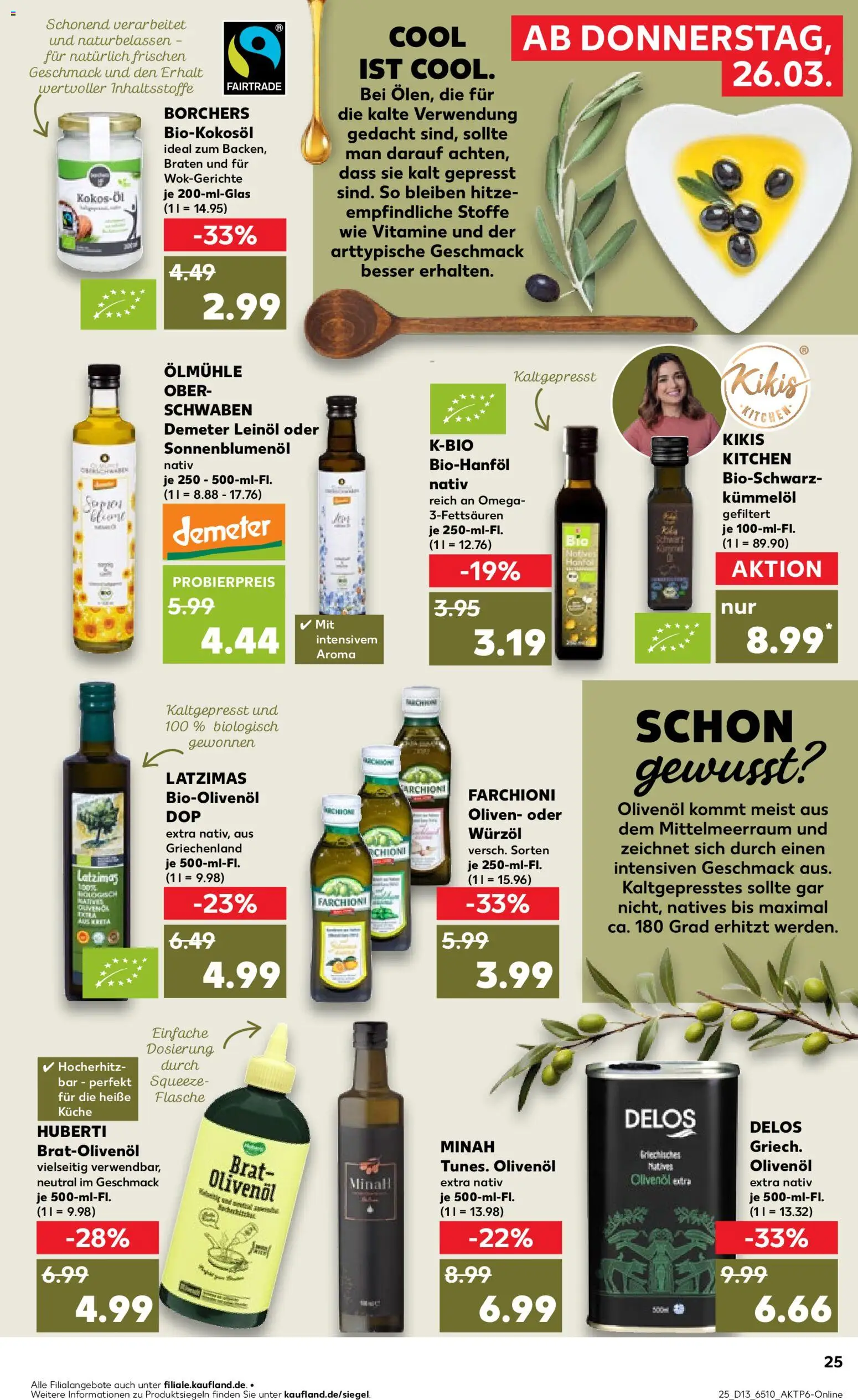 Kaufland Prospekt Köln	 – gültig ab 26.03.2026 | Seite: 25 | Produkte: Leinöl, Sonnenblumenol, Olivenol, Küche