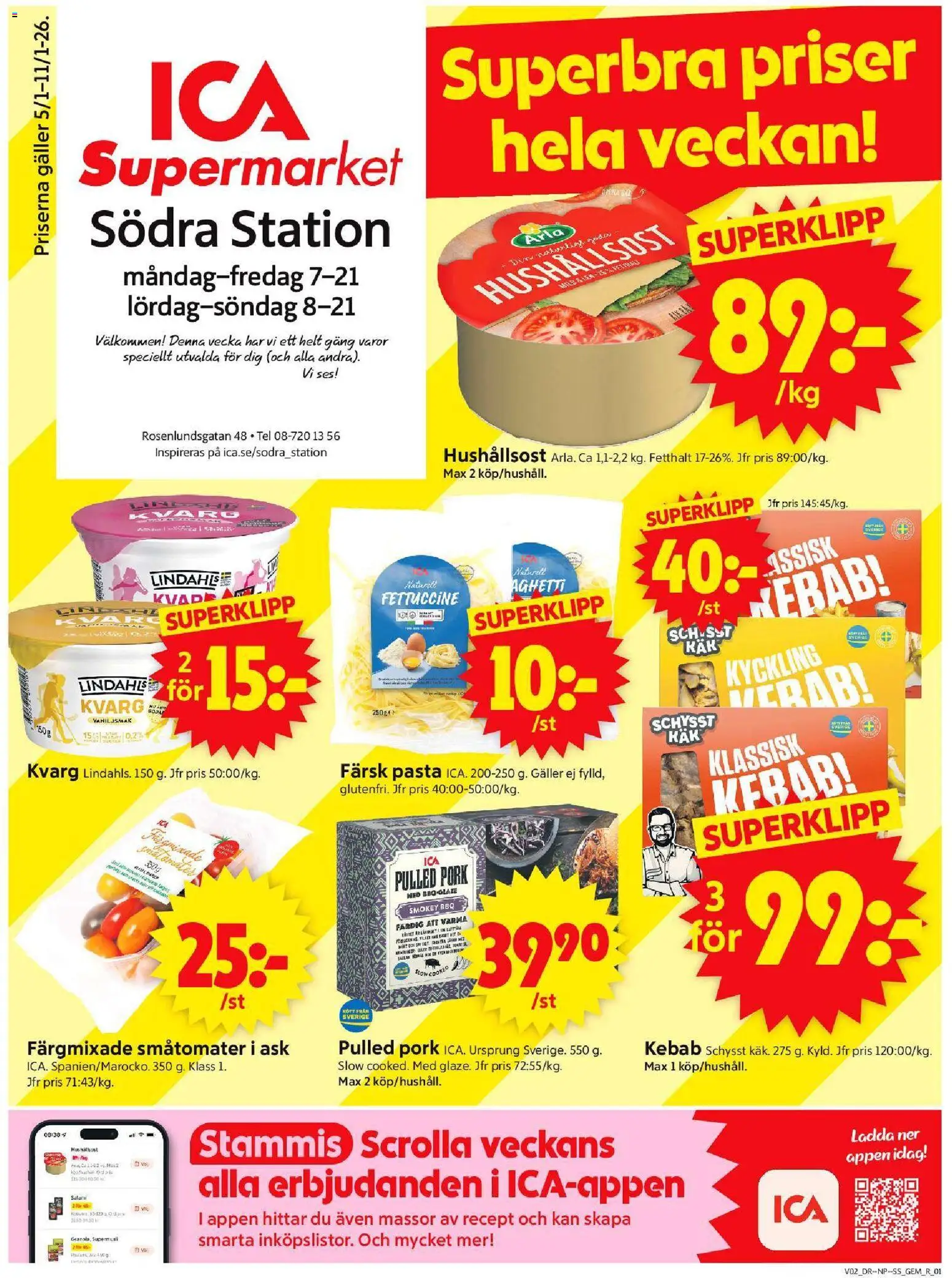 ICA Supermarket reklamblad aktuell från 05.01.2026 | Sida: 1 | Produkter: Gem, Galler, Hushållsost, Salami