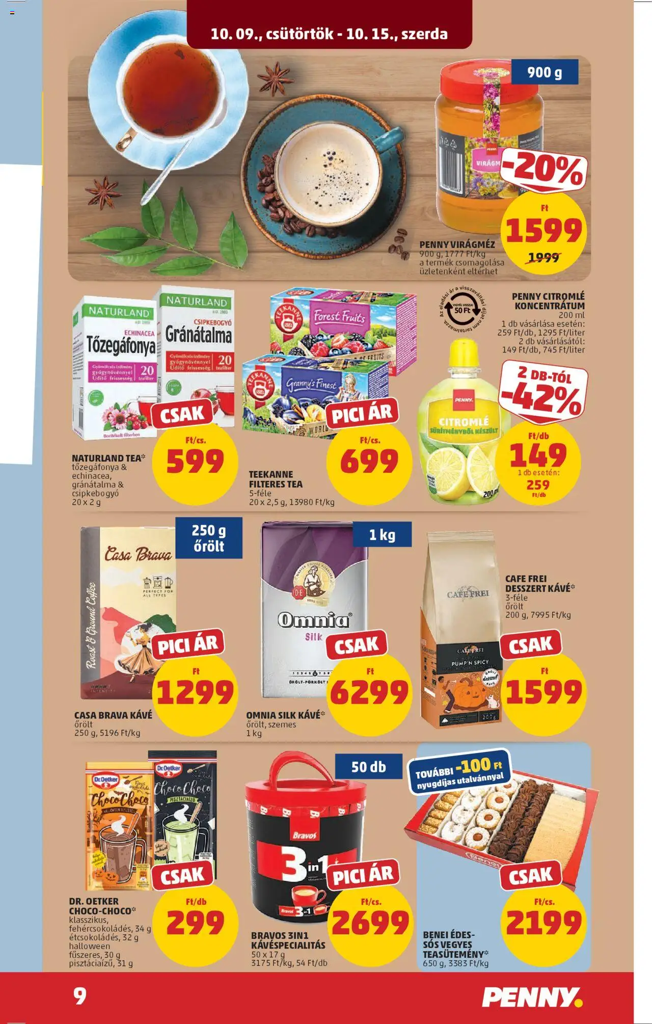 PENNY akciós ujság - amely érvényes a következő dátumtól: 09.10.2025 | Oldal: 13 | Termékek: Gránátalma, Kávé, Virágméz, Tea