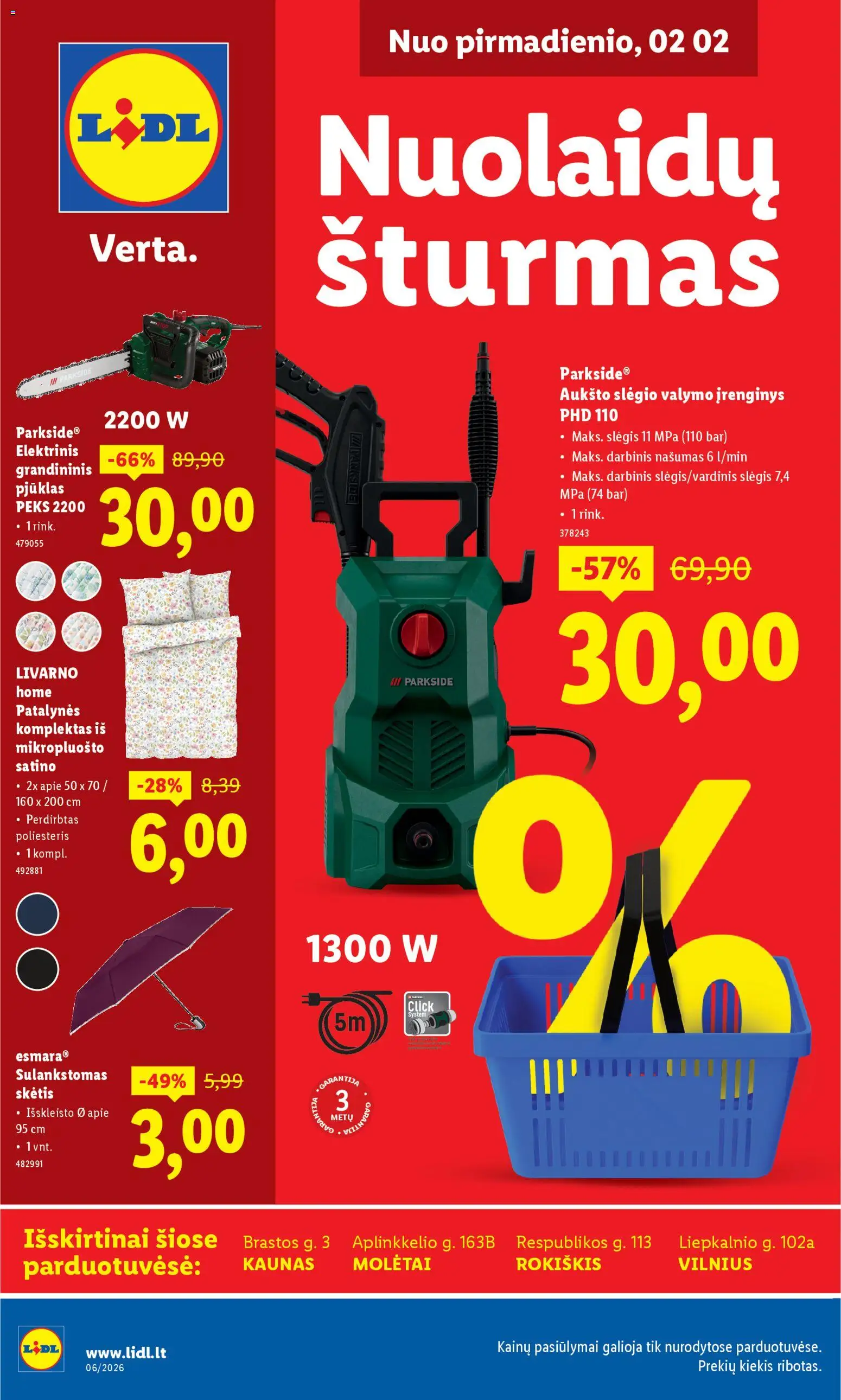 LIDL akcijos nuo 02.02.2026 | Puslapis: 1 | Prekių: Skėtis, Patalynės komplektas