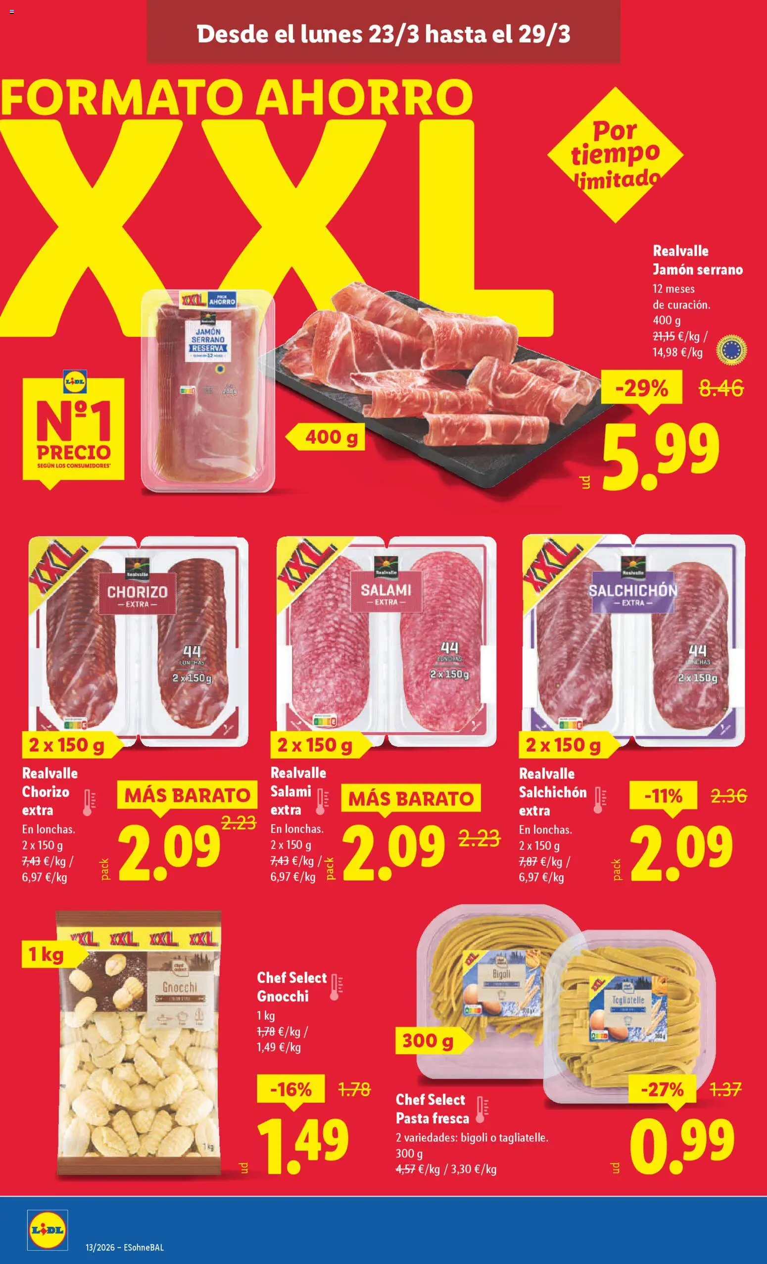 Lidl folleto │ válido desde el 23.03.2026 | Página: 8 | Productos: Jamón serrano, Jamón, Pasta, Salami
