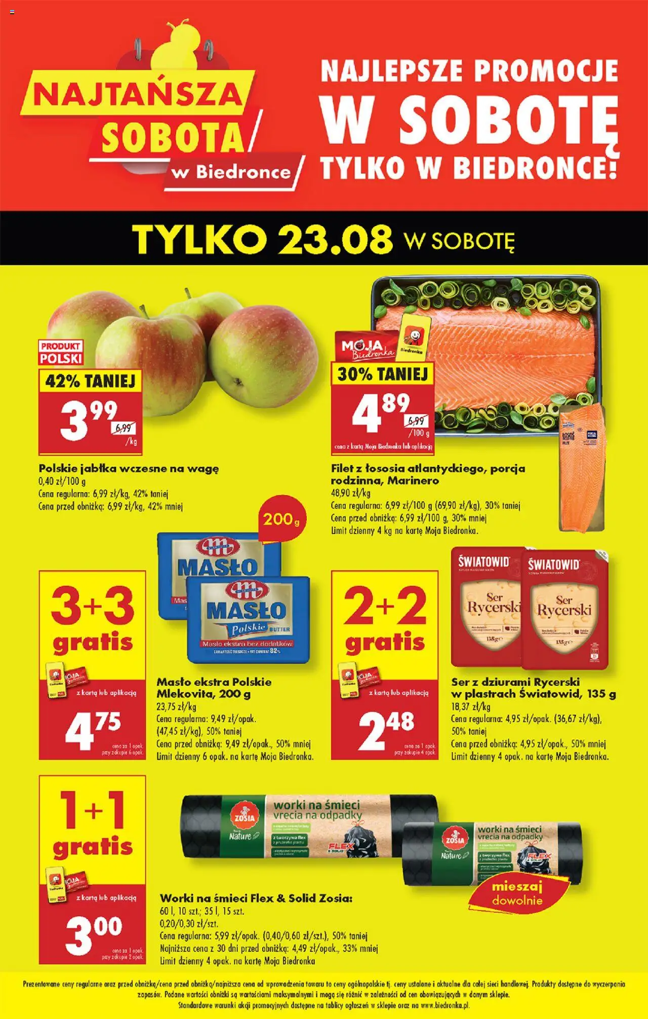 Biedronka gazetka - Najtańsza sobota od 23.08.2025 | Strona: 1 | Produkty: Karta, Masło, Ser, Jabłka
