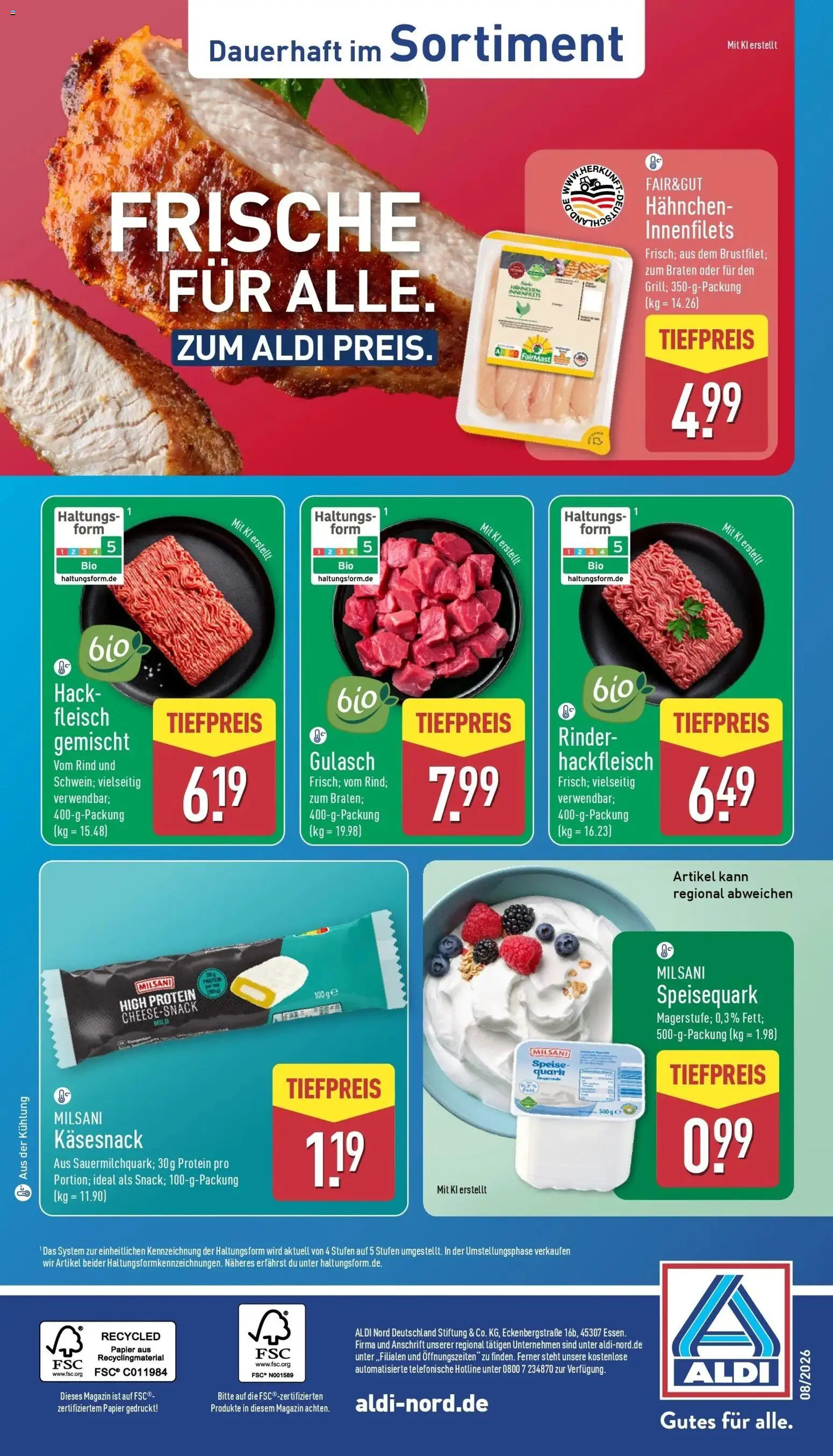 Aldi Wochenangebote – gültig ab 16.02.2026 | Seite: 4 | Produkte: Hahnchen, Gulasch, Fleisch, Speisequark