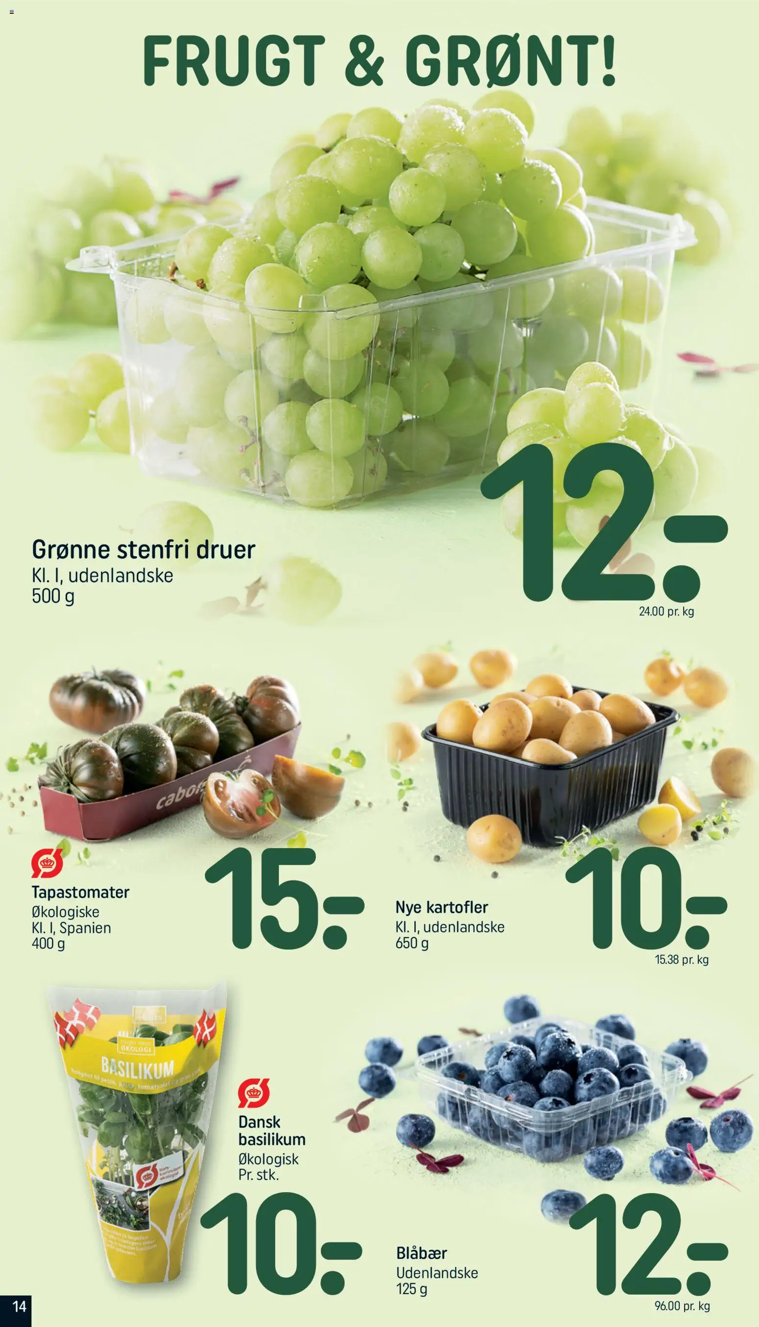 Rema 1000 tilbudsavis – gyldig fra 12.04.2026 | Side: 14 | Produkter: Blåbær, Kartofler, Basilikum